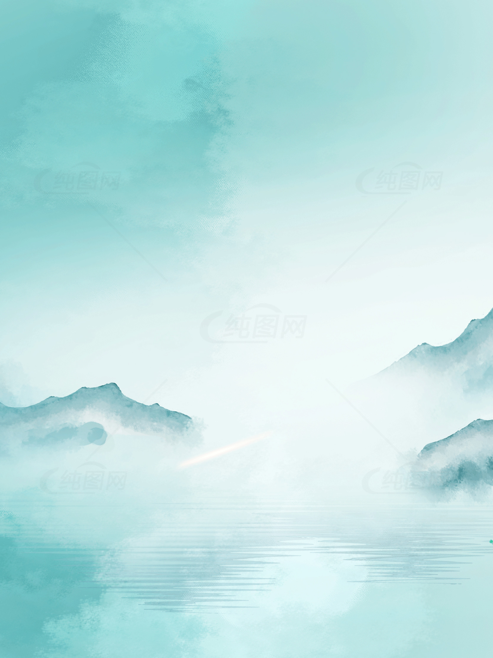 青绿色山水画背景图片素材