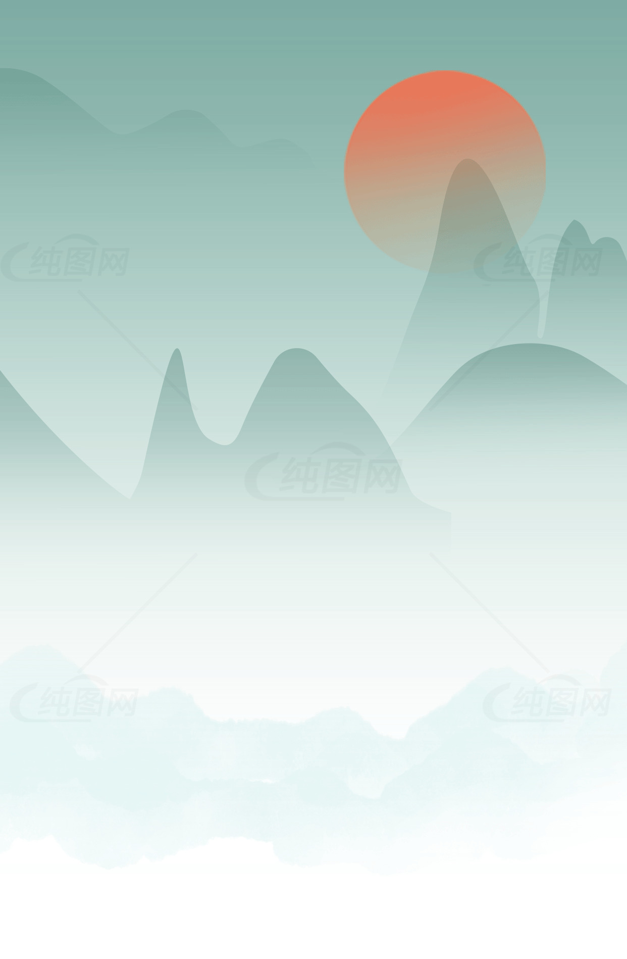 山水画夕阳海报设计素材