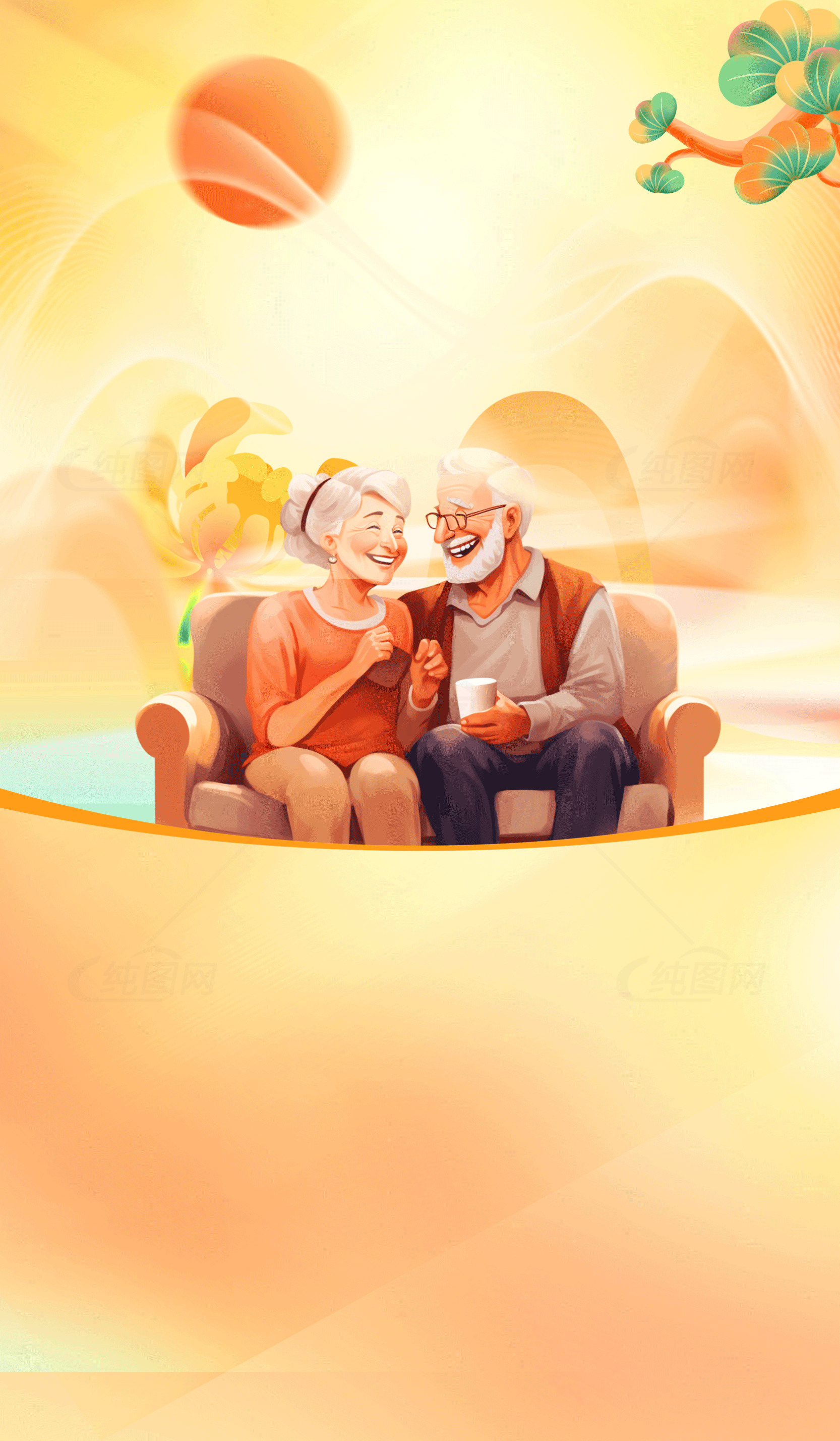 温馨的老年生活：夕阳下的幸福时光素材