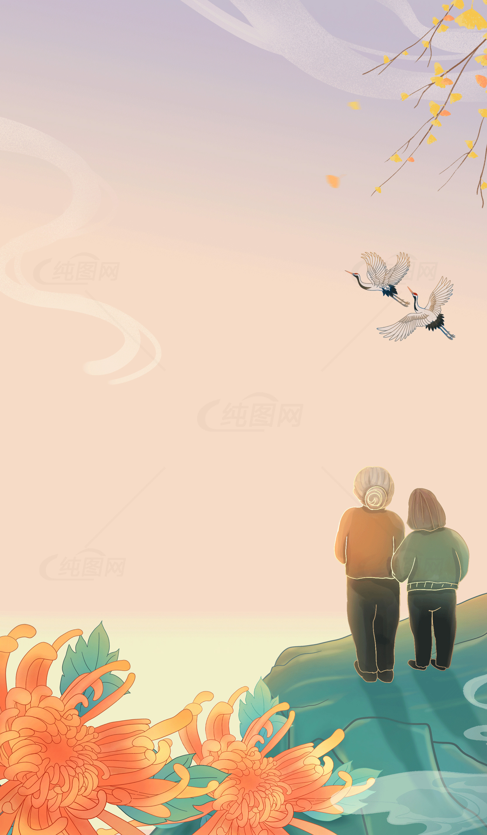 夕阳下的温馨时光插画素材