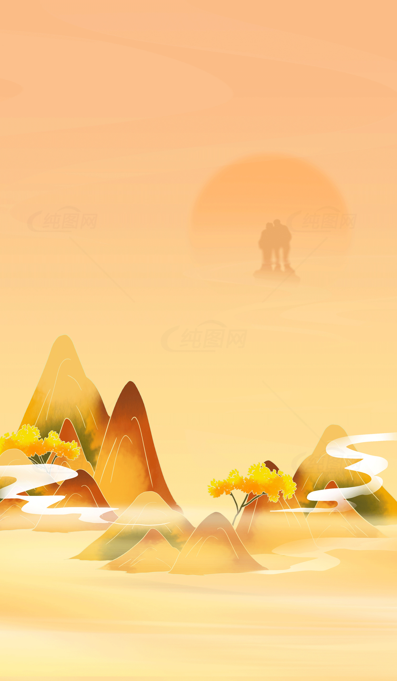 精致山水画背景海报素材