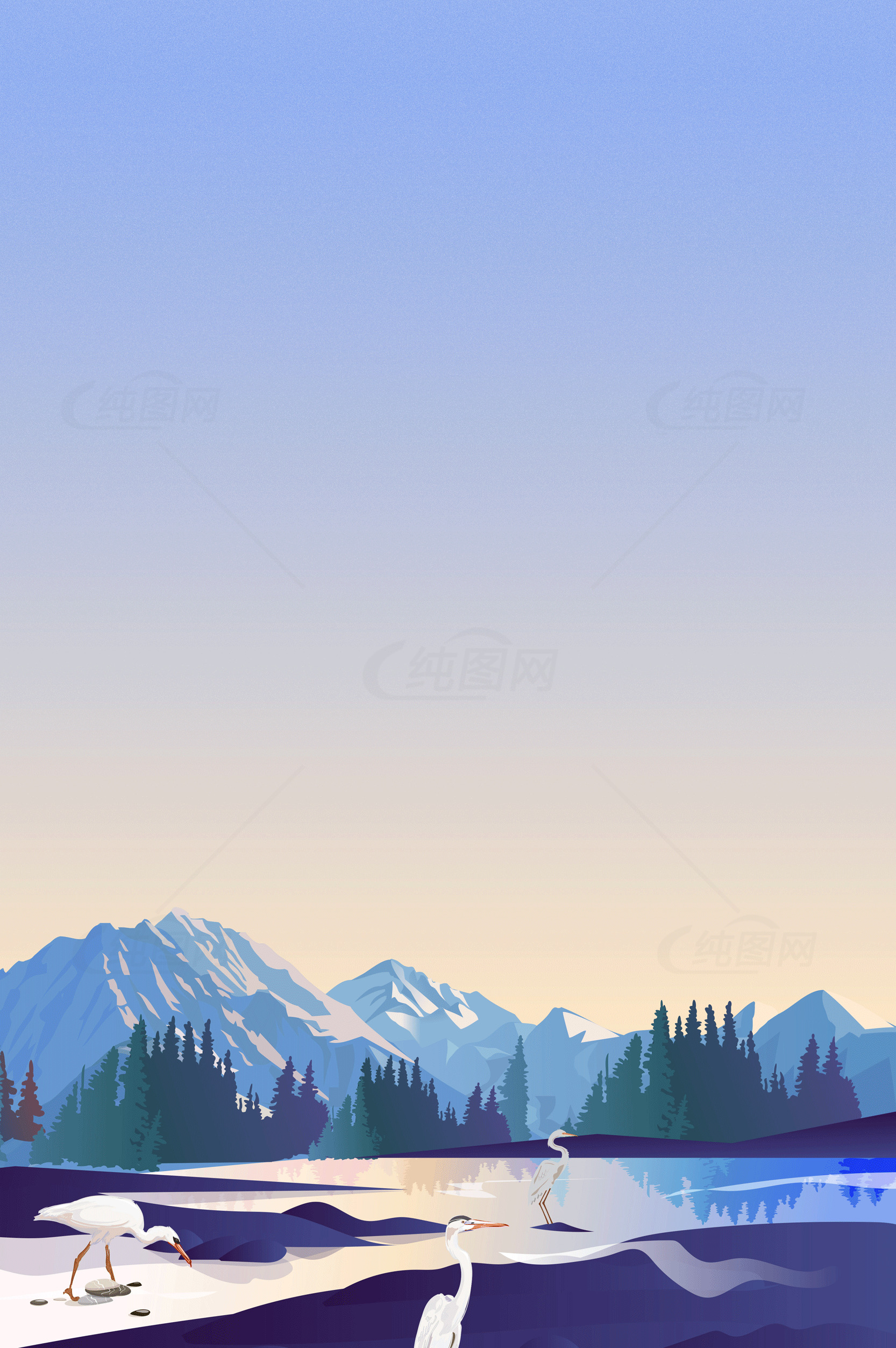 宁静的山水风光插画素材