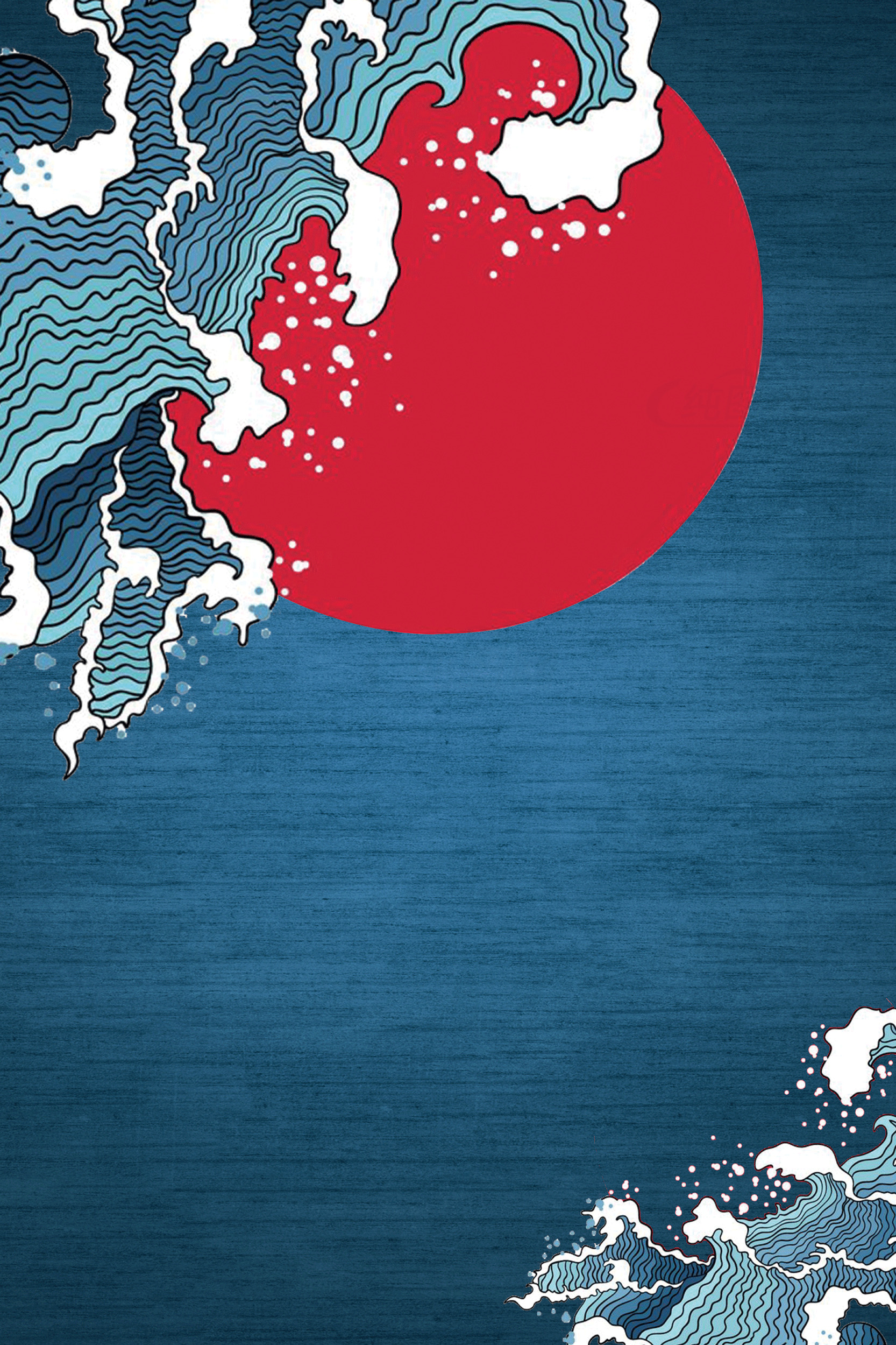 日本浮世绘风格的海浪与红日插画素材