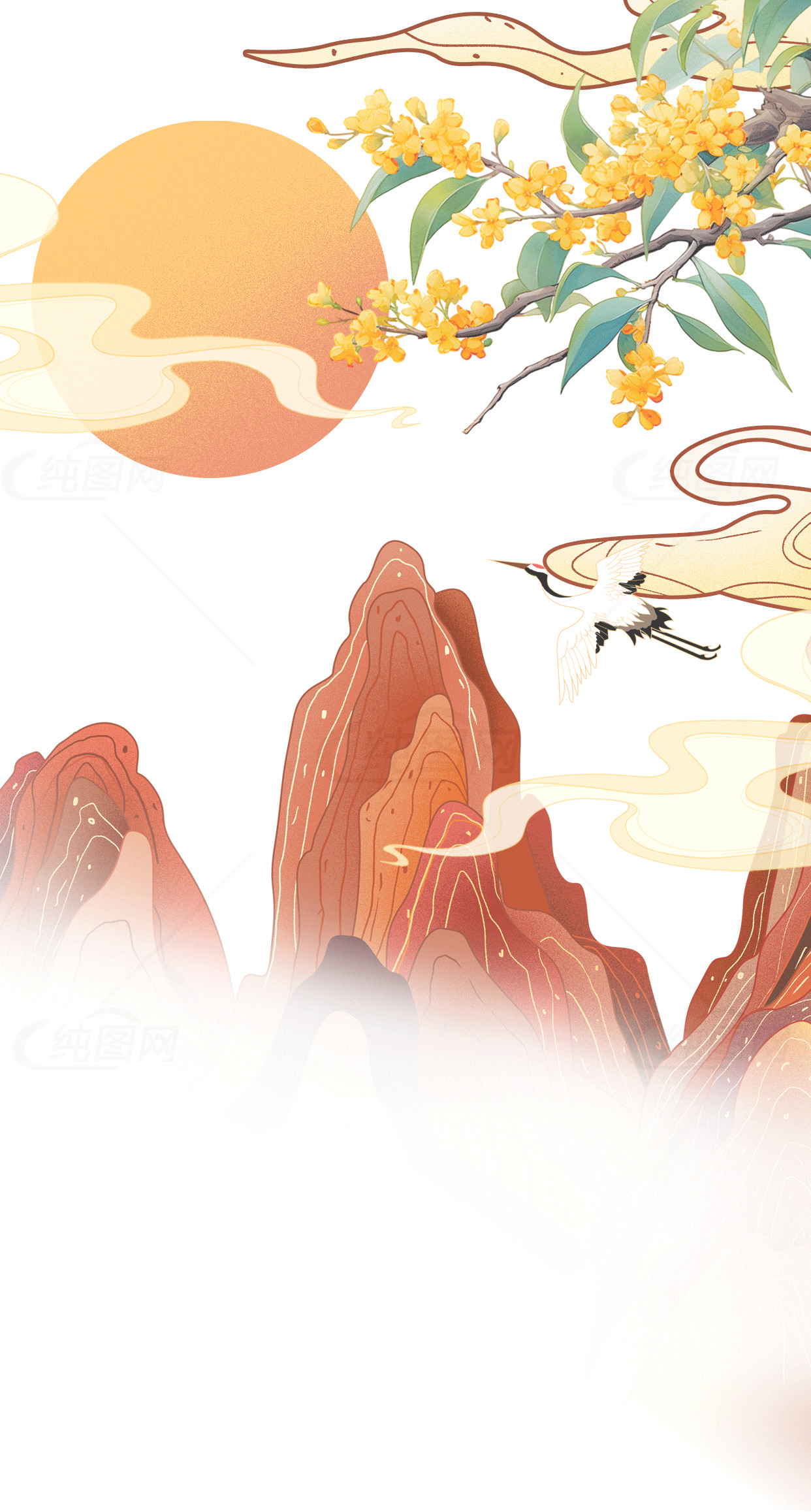 中国传统山水画日出美景素材
