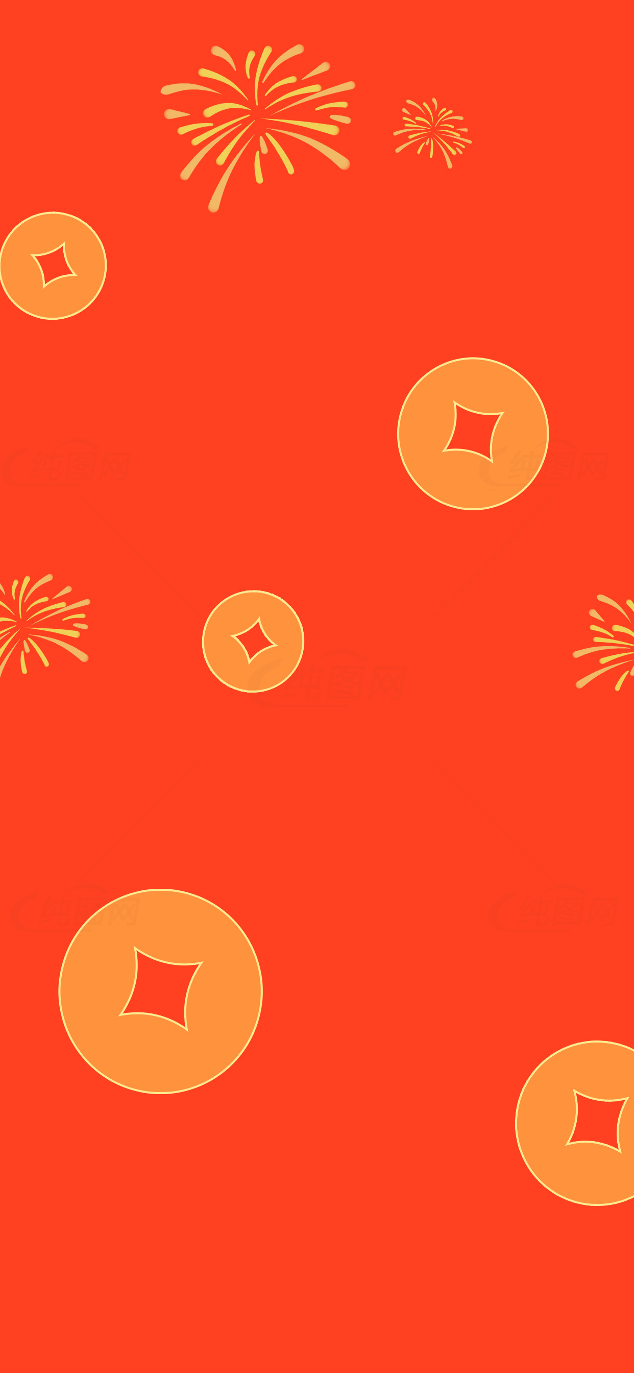 新年庆祝背景图片 - 红色与金色烟花和硬币图案素材