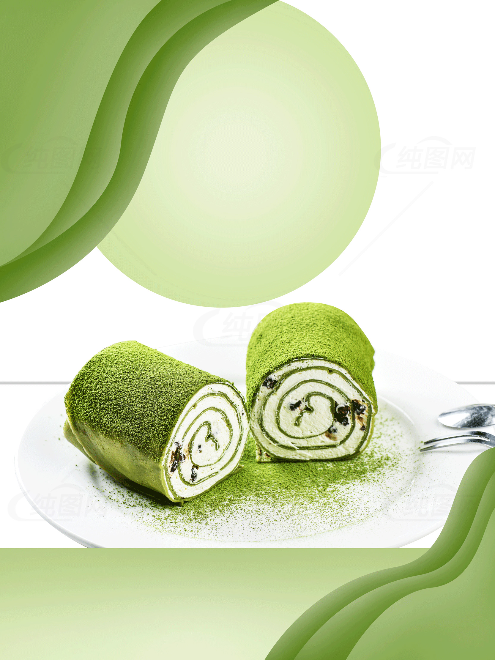 抹茶蛋糕卷：美味与健康的完美结合素材