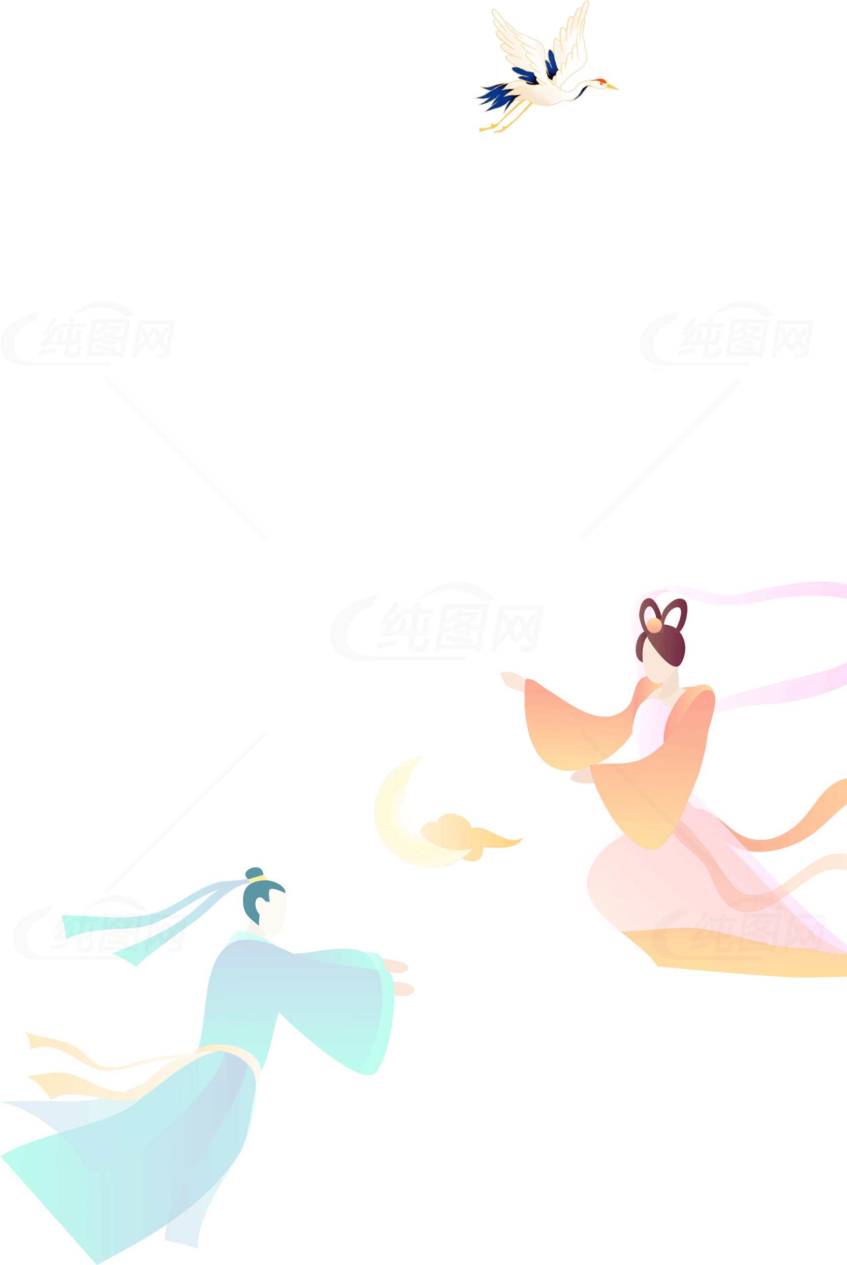 七夕节浪漫插画：牛郎织女相会素材