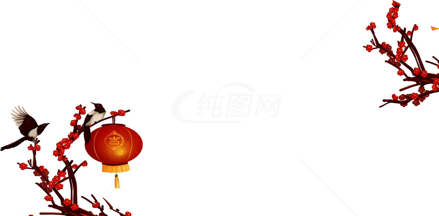 春节喜庆红灯笼与梅花图素材