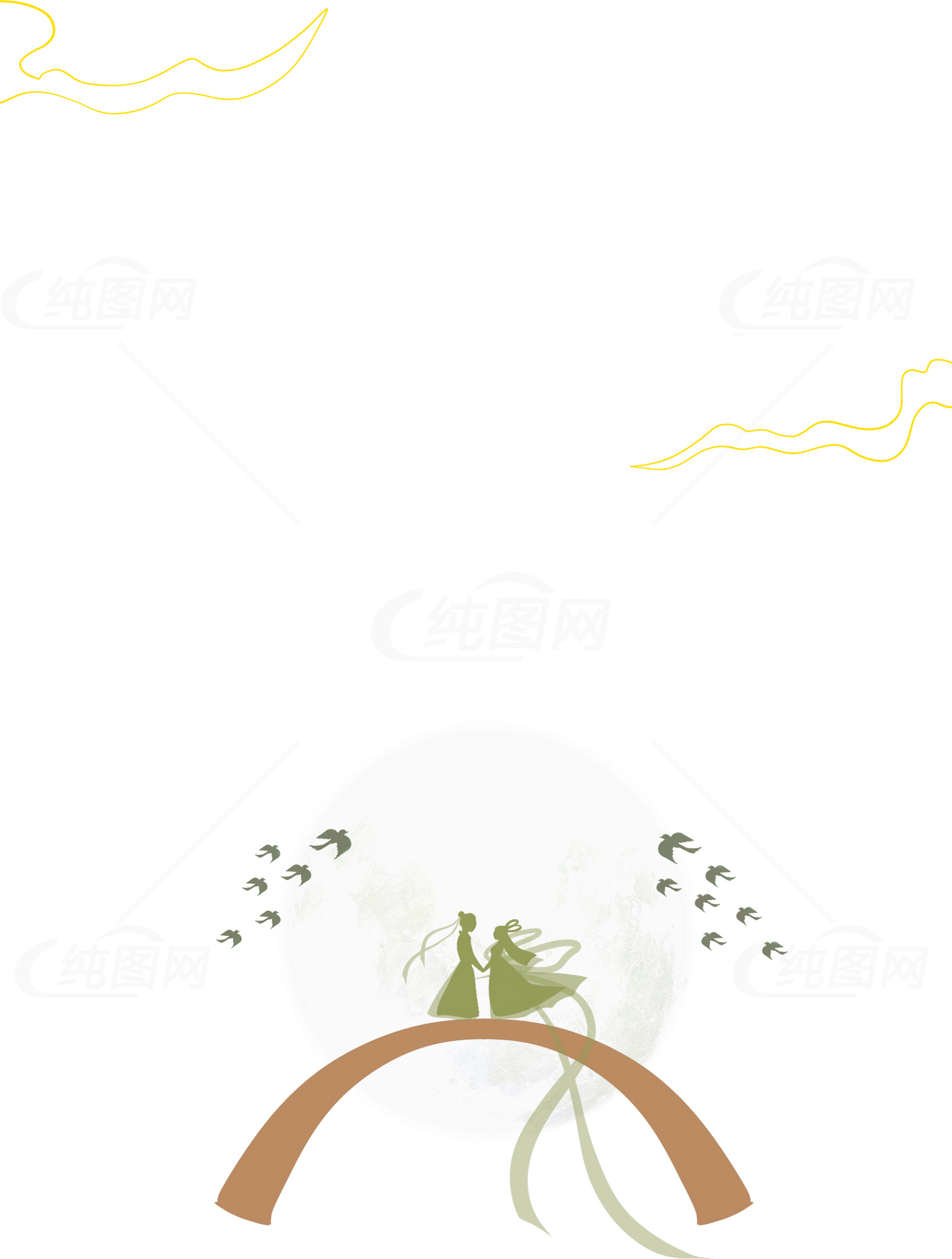 七夕节浪漫插画：鹊桥相会素材