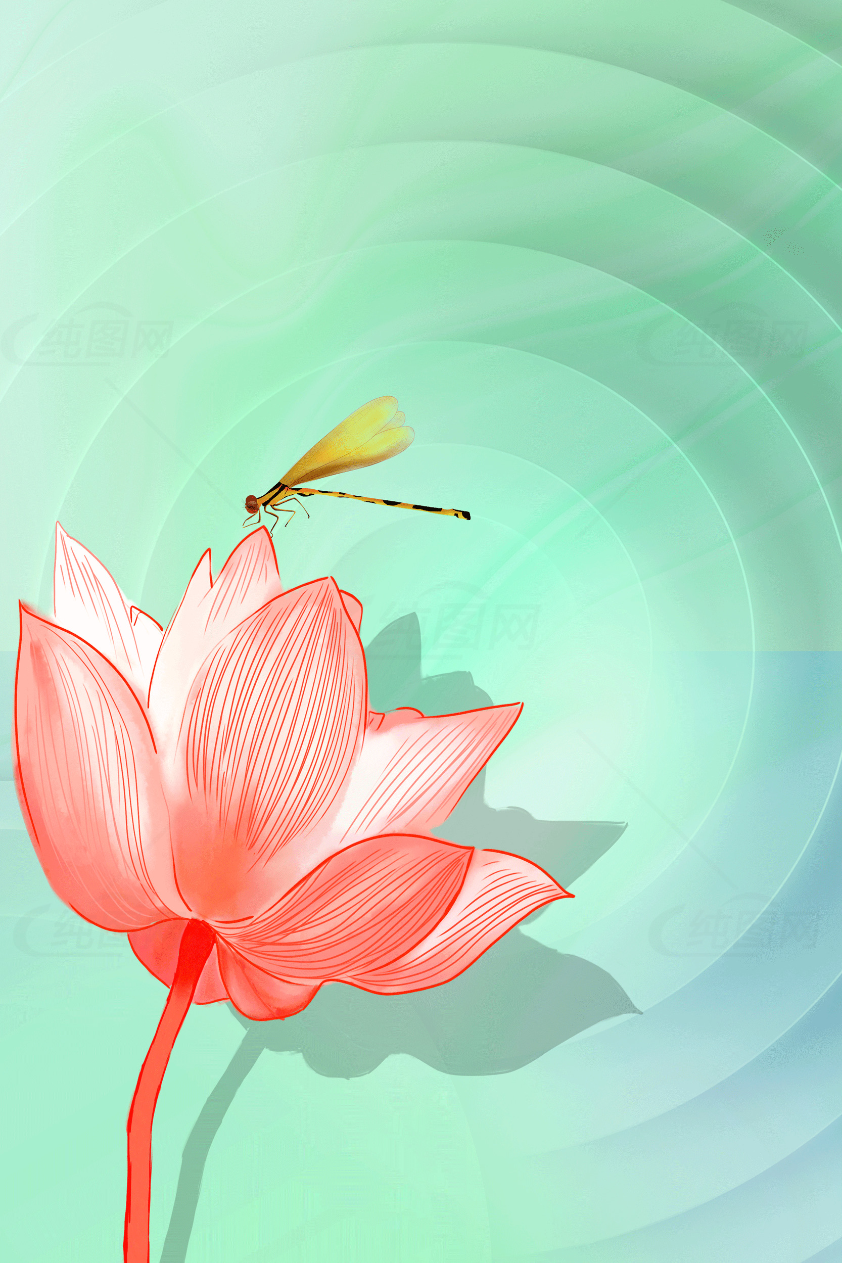 抽象荷花与蜻蜓艺术插画素材