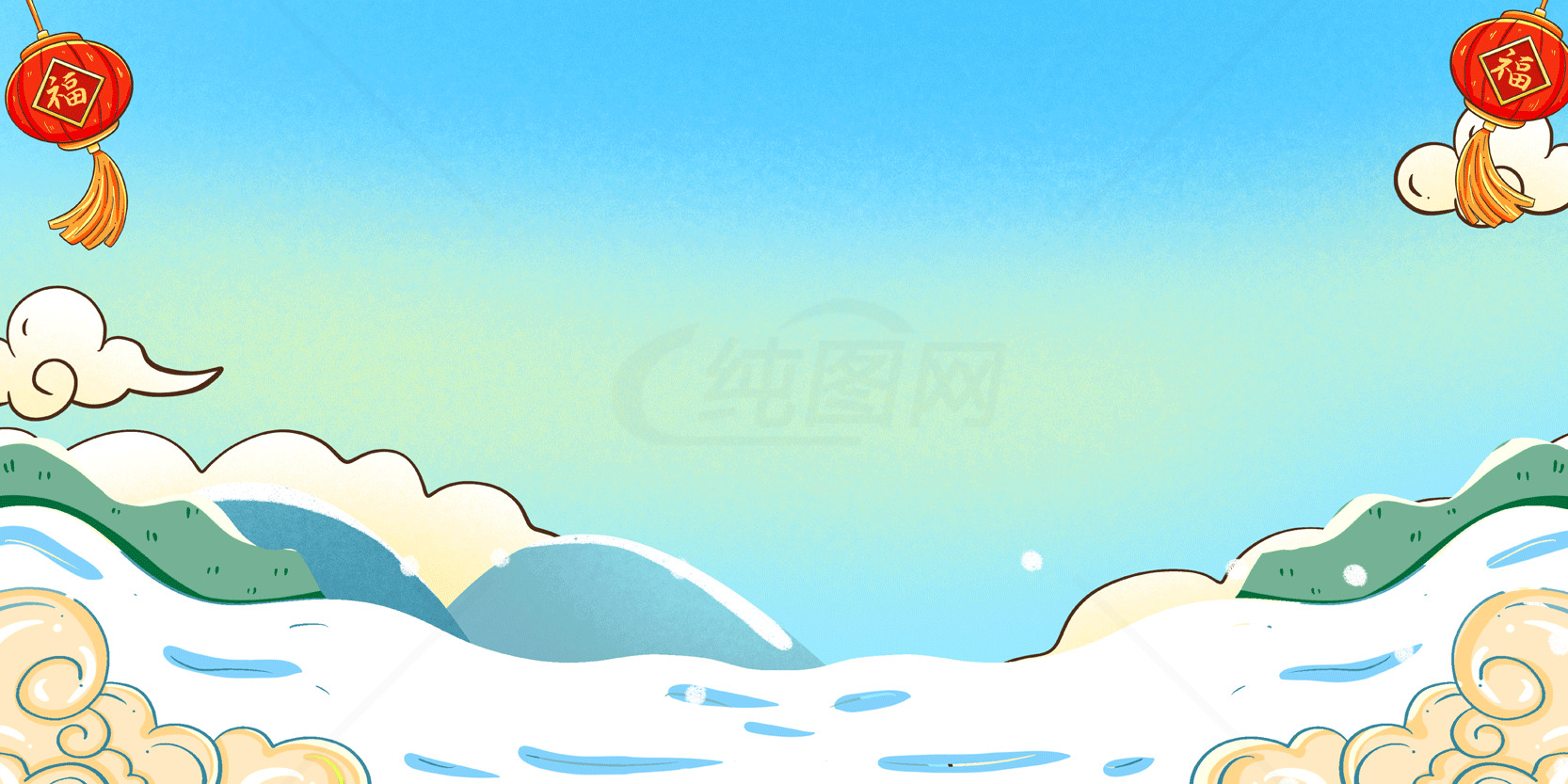 中国风背景插画：祥云与海浪素材