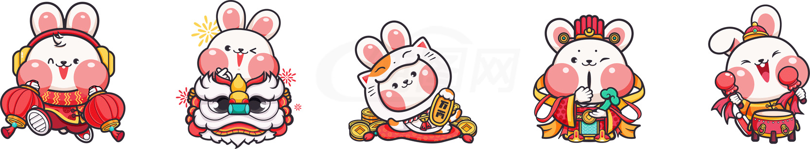 可爱兔子新年插画合集素材