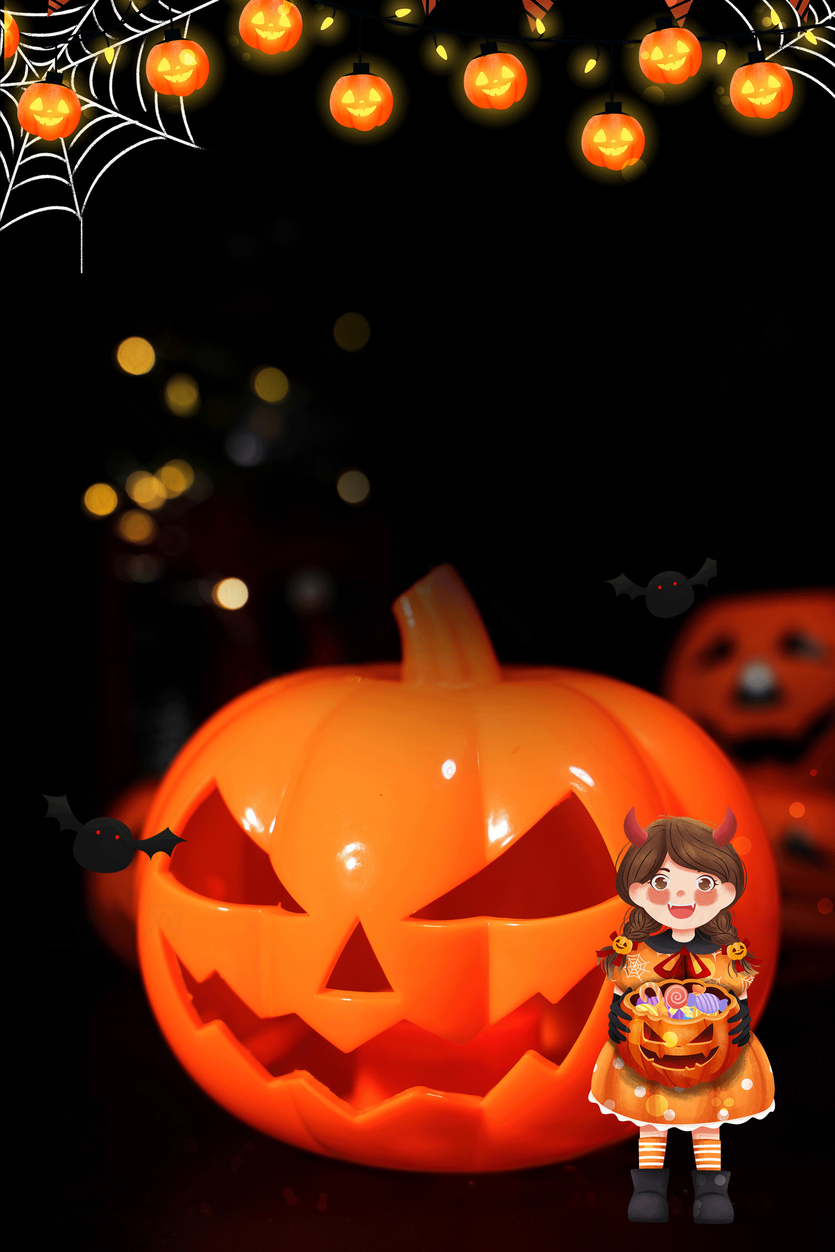 万圣节南瓜灯与可爱装扮素材
