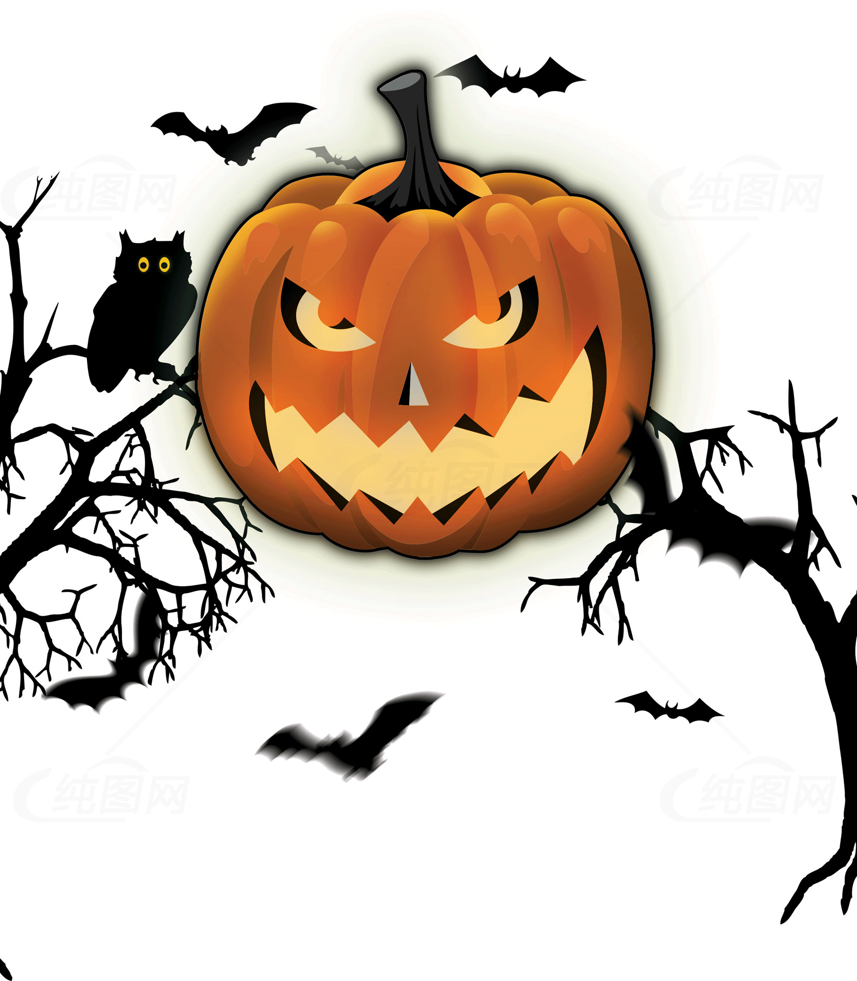 万圣节插画：南瓜与蝙蝠设计素材