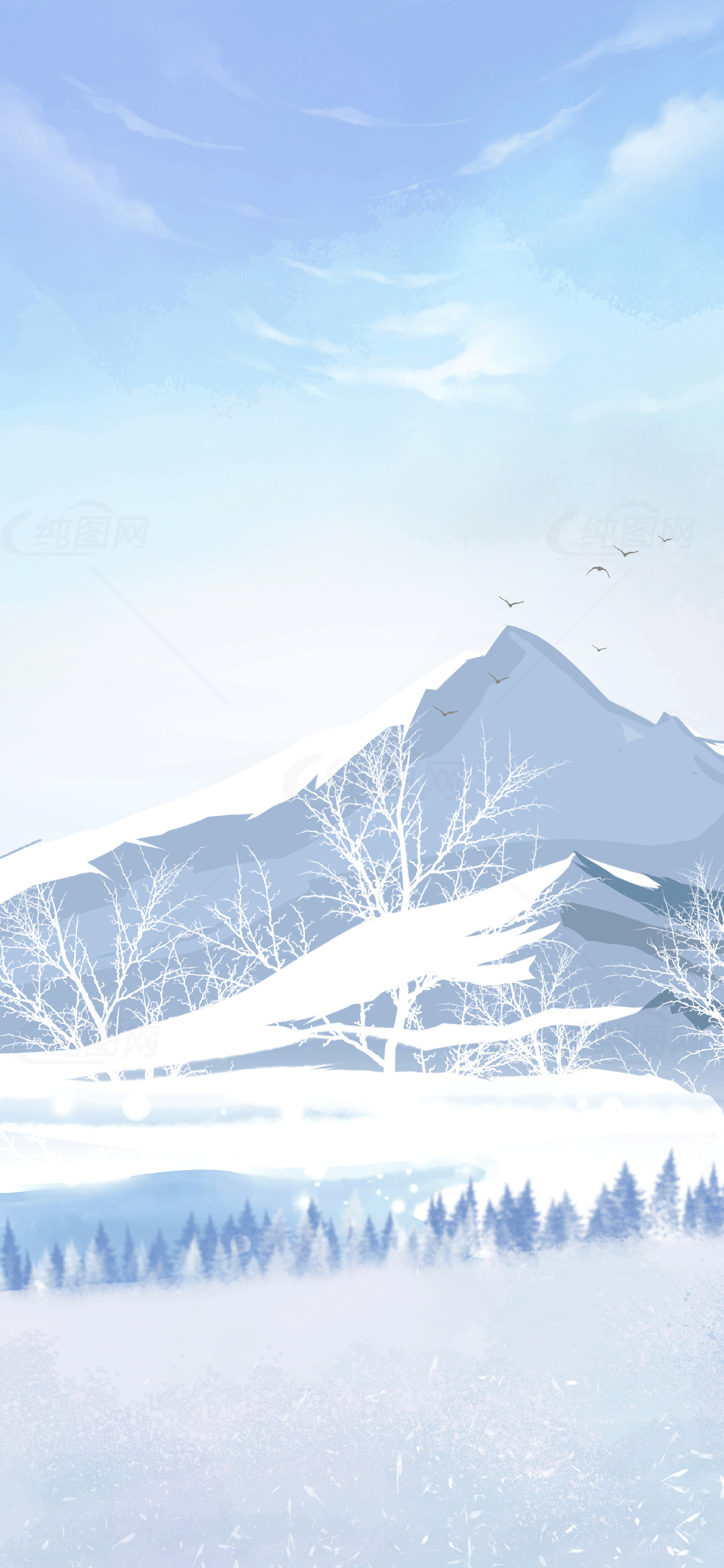 冬季雪山风景插画壁纸素材