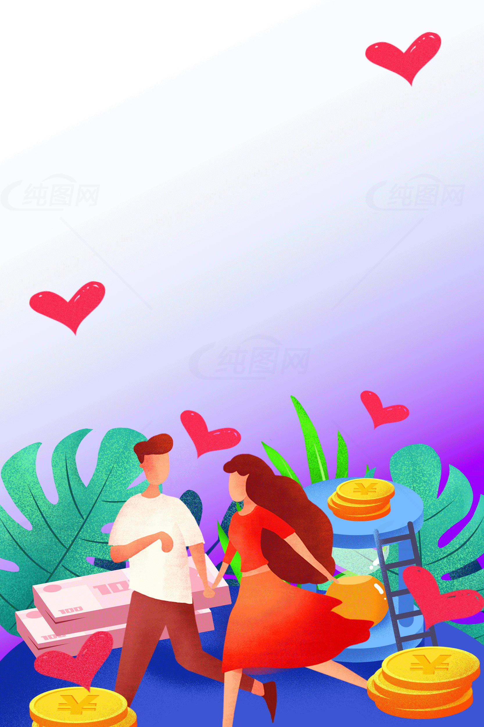 浪漫爱情与财富主题插画素材