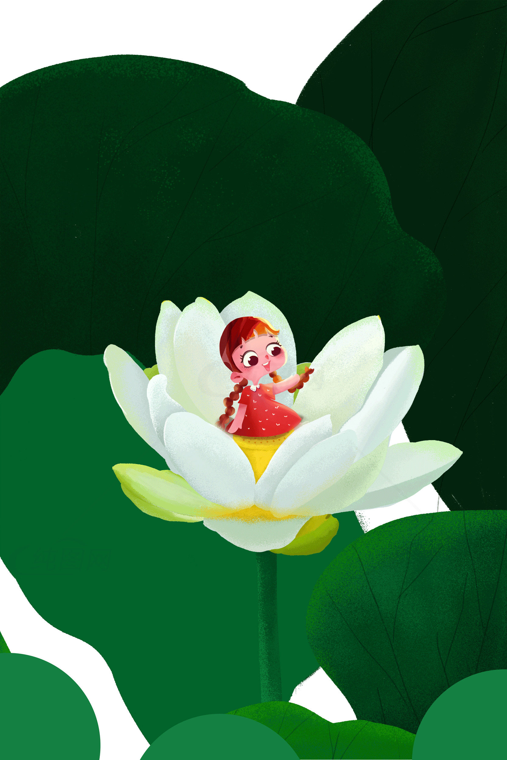 童话世界中的莲花女孩插画素材