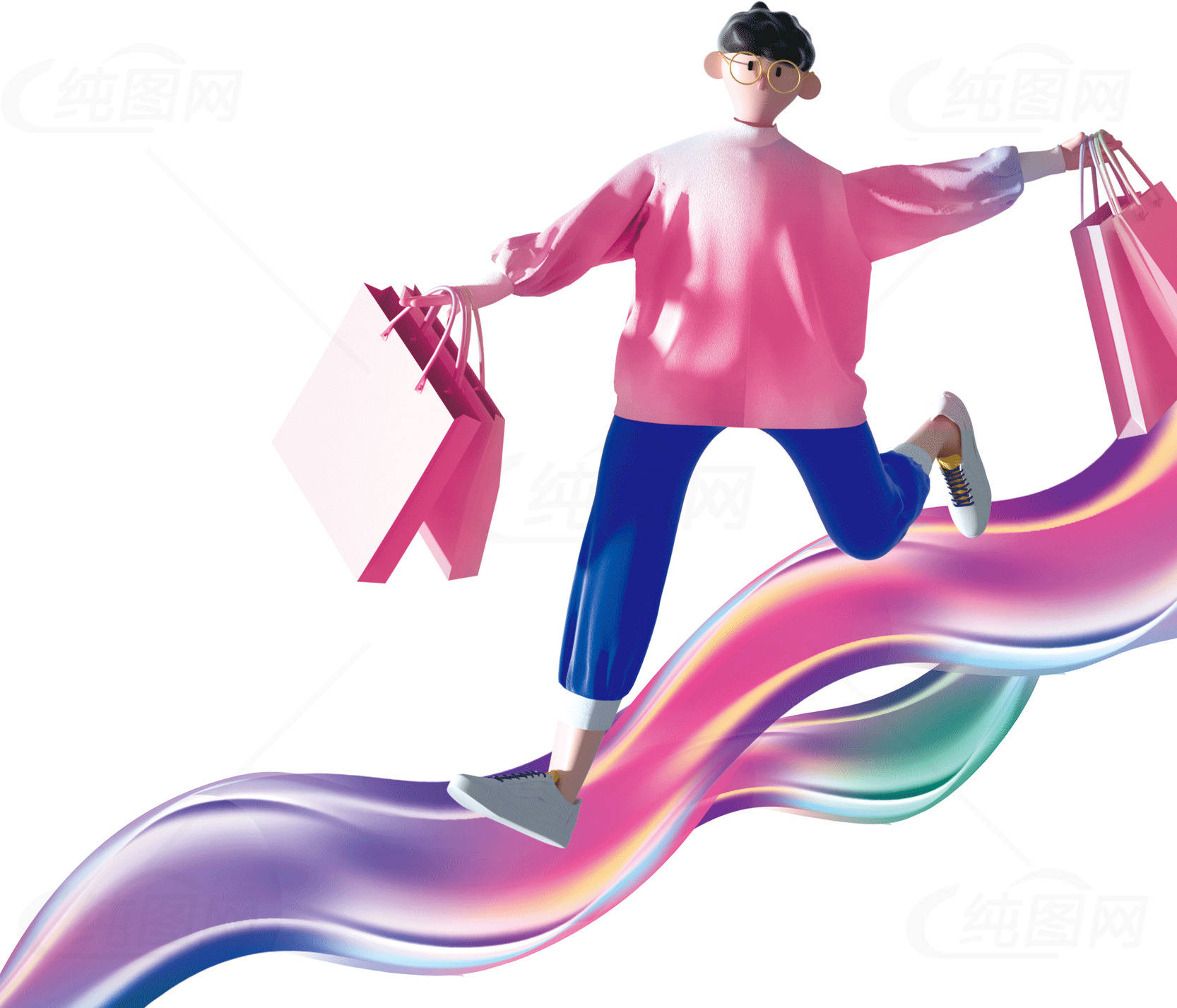 时尚购物插画：潮流与色彩的碰撞素材