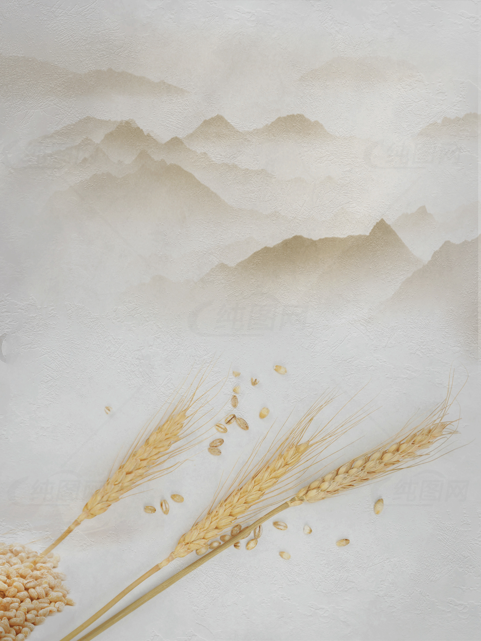 大米与麦穗的水墨画背景素材