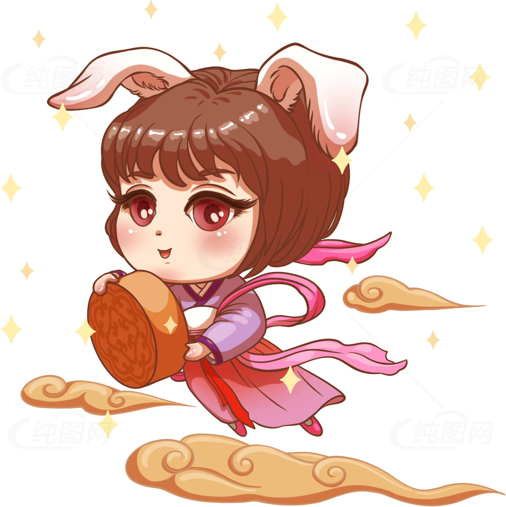 可爱卡通嫦娥与月饼插画素材