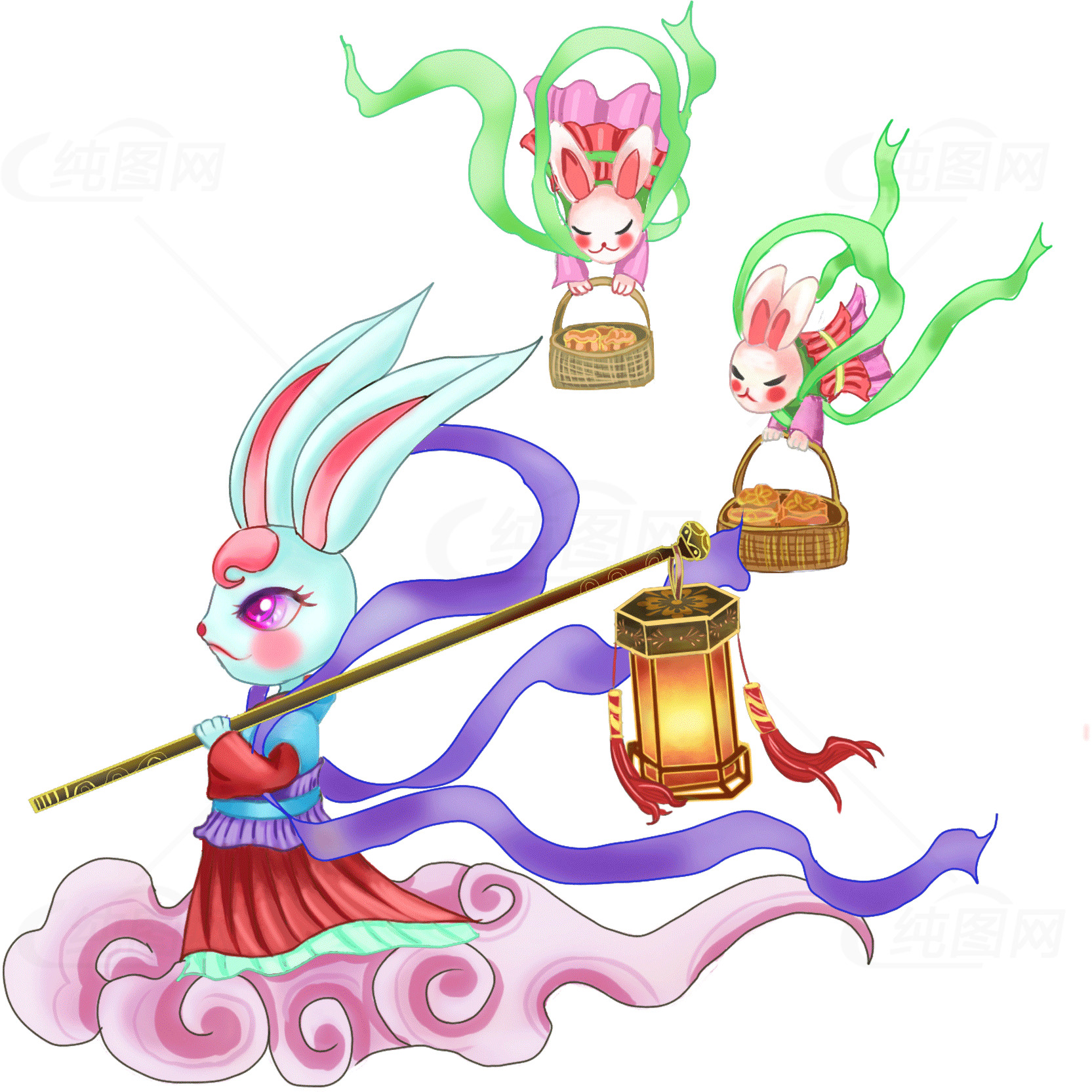 中秋节兔子灯笼插画设计素材