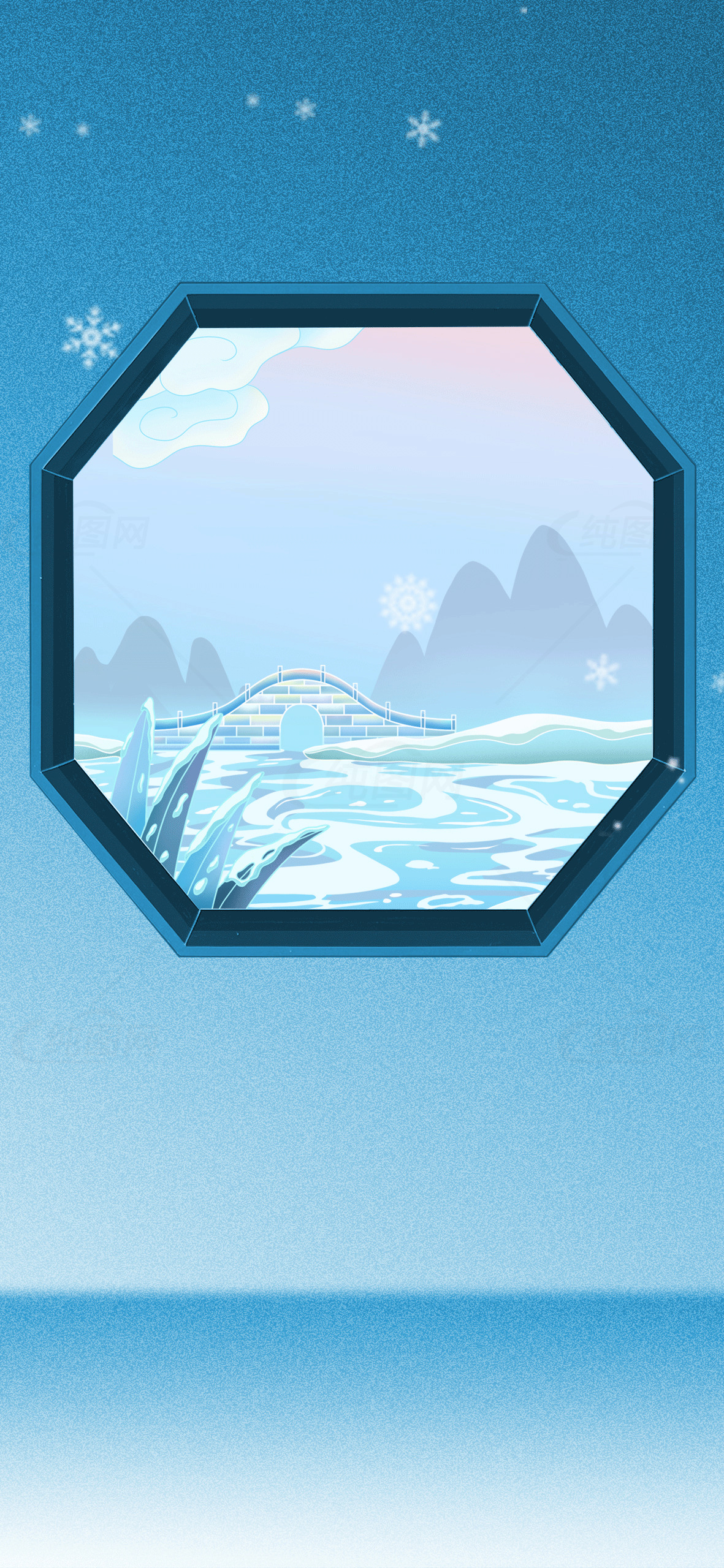 冬季雪景插画：窗外的宁静世界素材