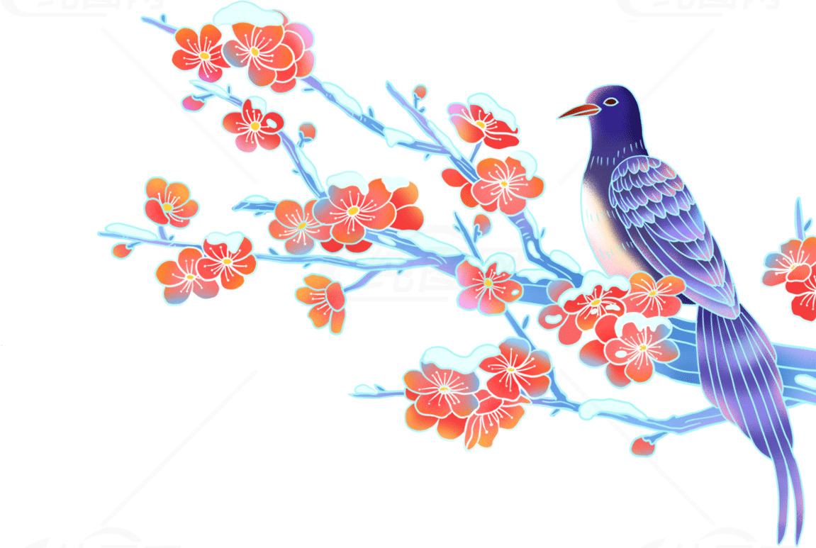 春天的鸟与花插画设计素材