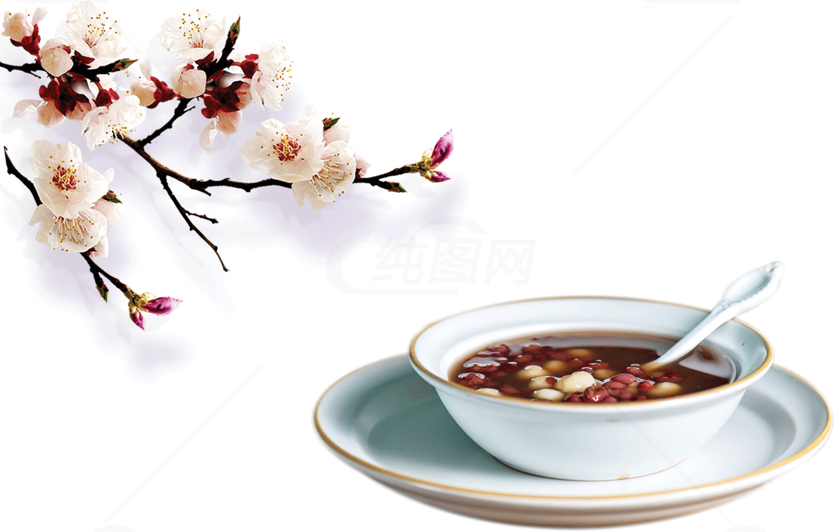 传统中式甜品与花卉装饰的完美结合素材