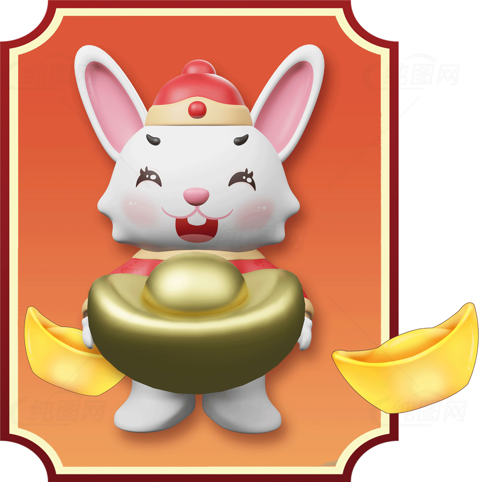 可爱兔子与金元宝插画素材