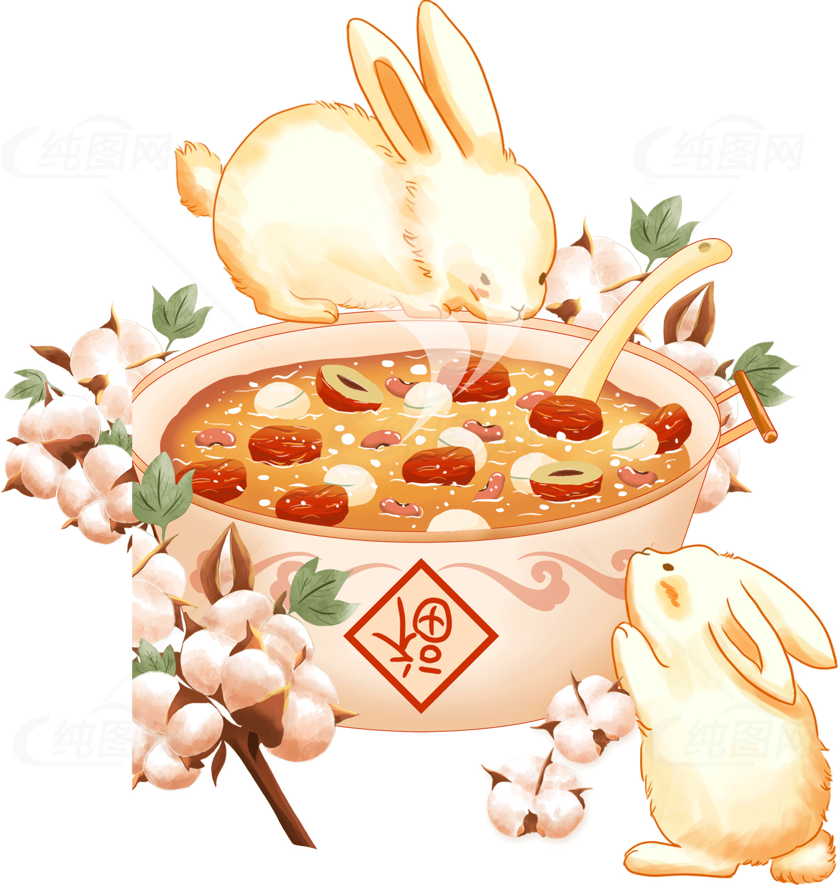可爱兔子与传统腊八粥插画素材