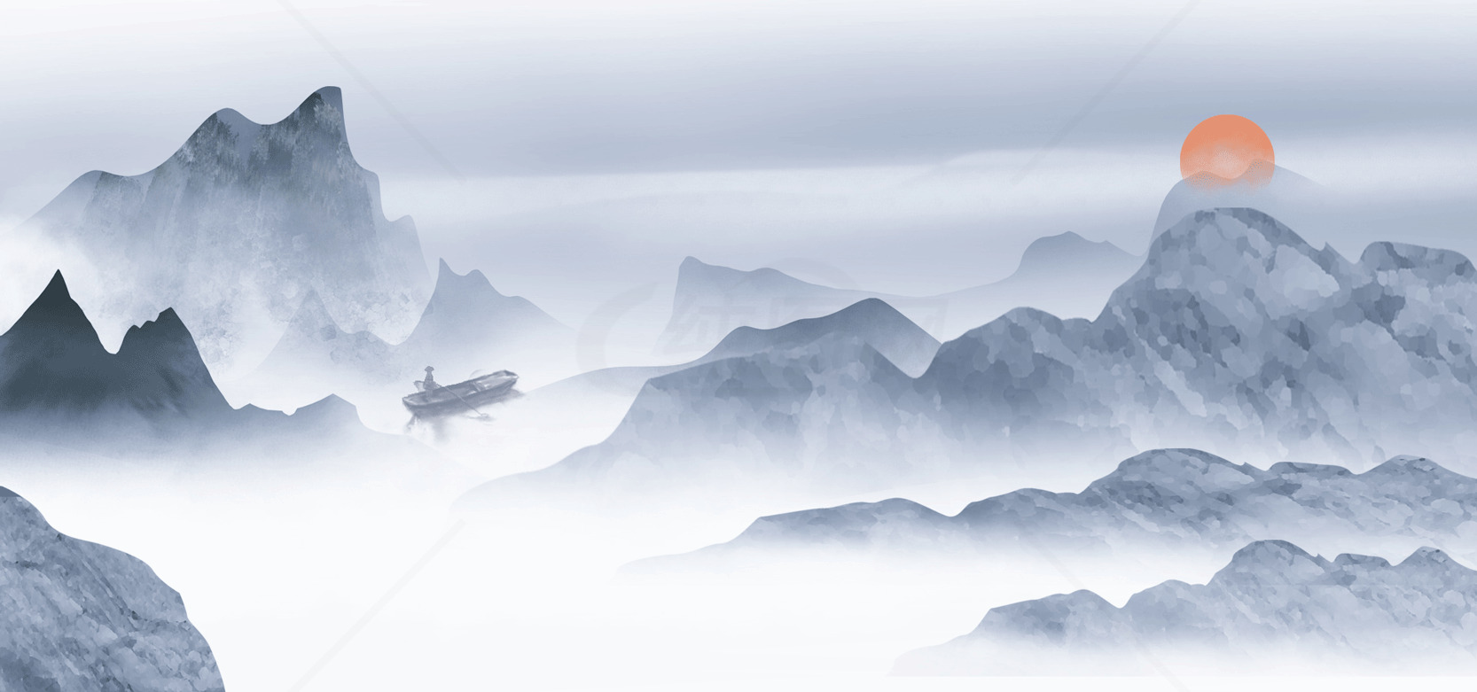 山水画中的宁静日出素材