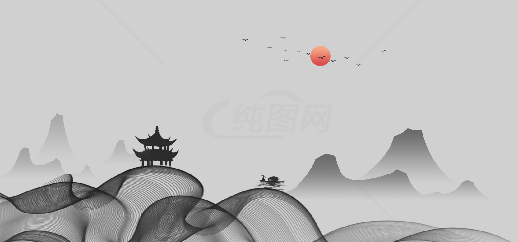 中国水墨山水画艺术背景素材