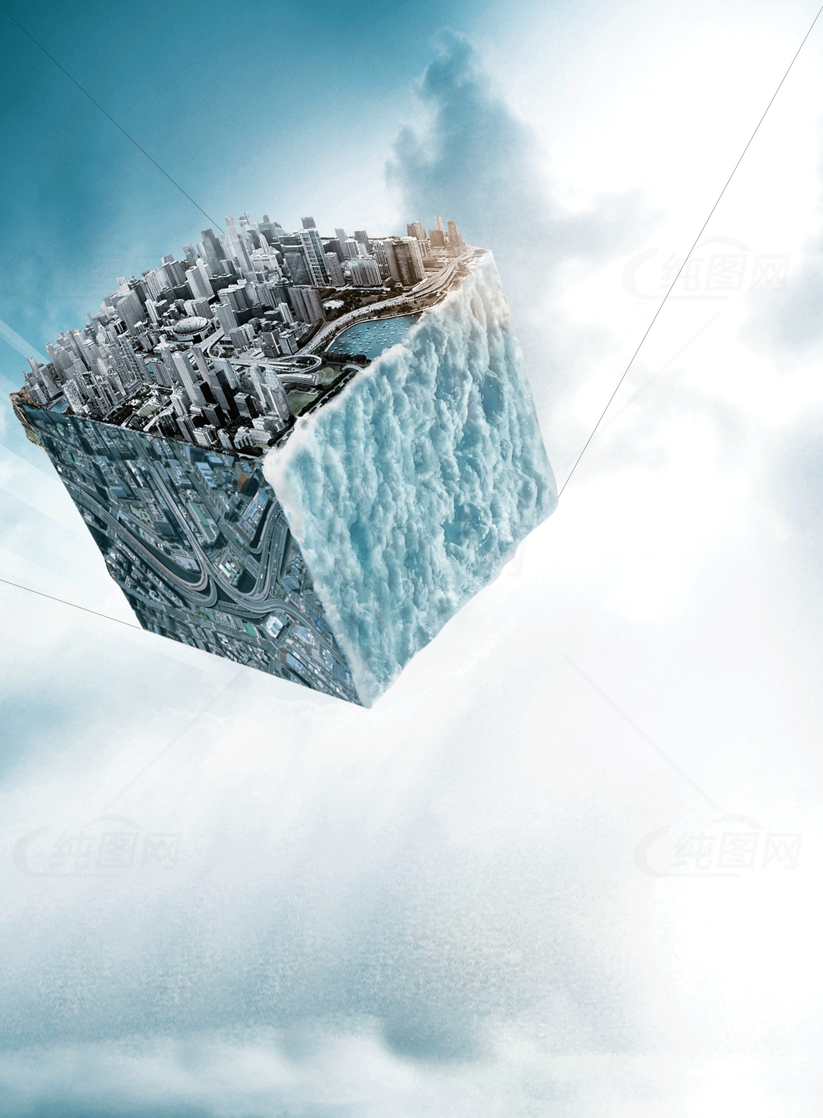 未来城市悬浮立方体素材