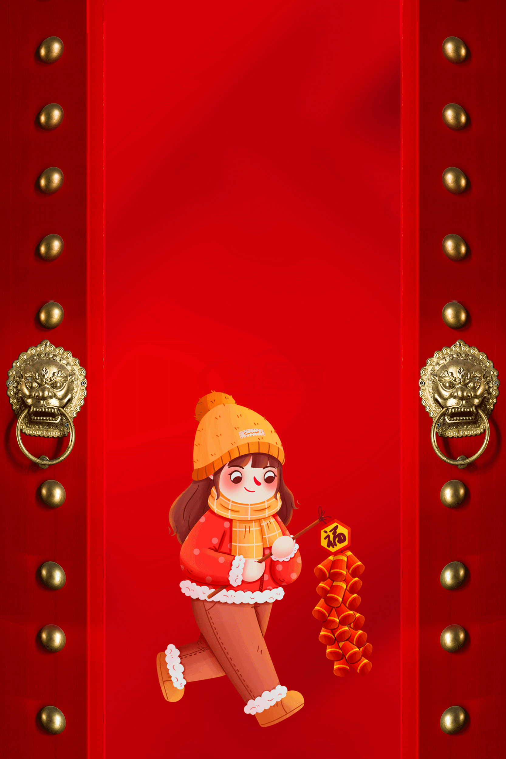 春节红色背景插画设计素材