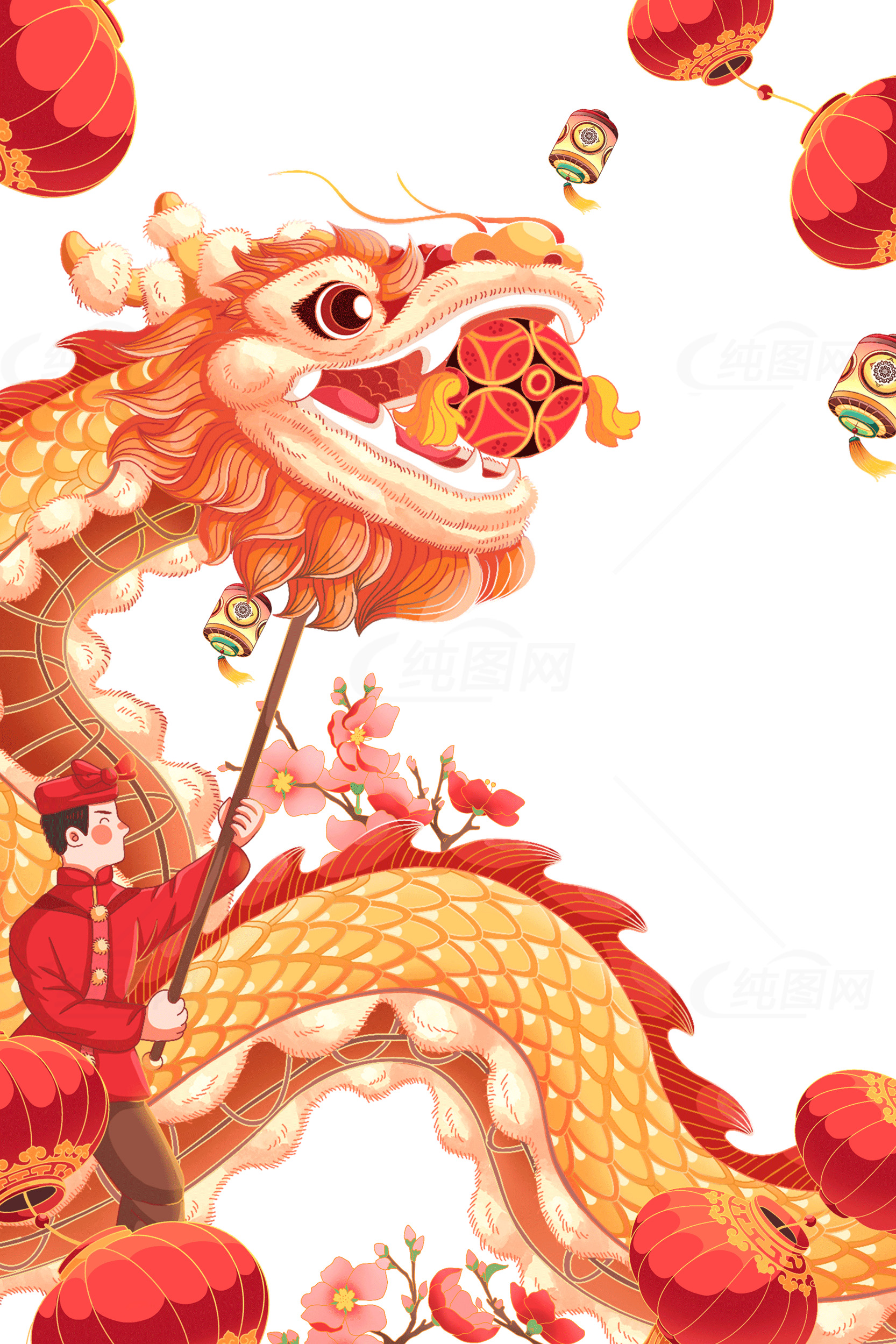 中国传统舞龙艺术插画素材