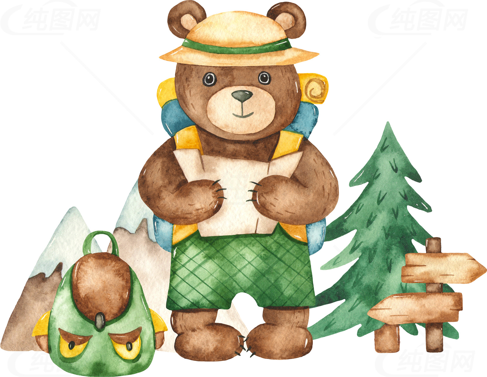 可爱卡通熊户外探险插画素材