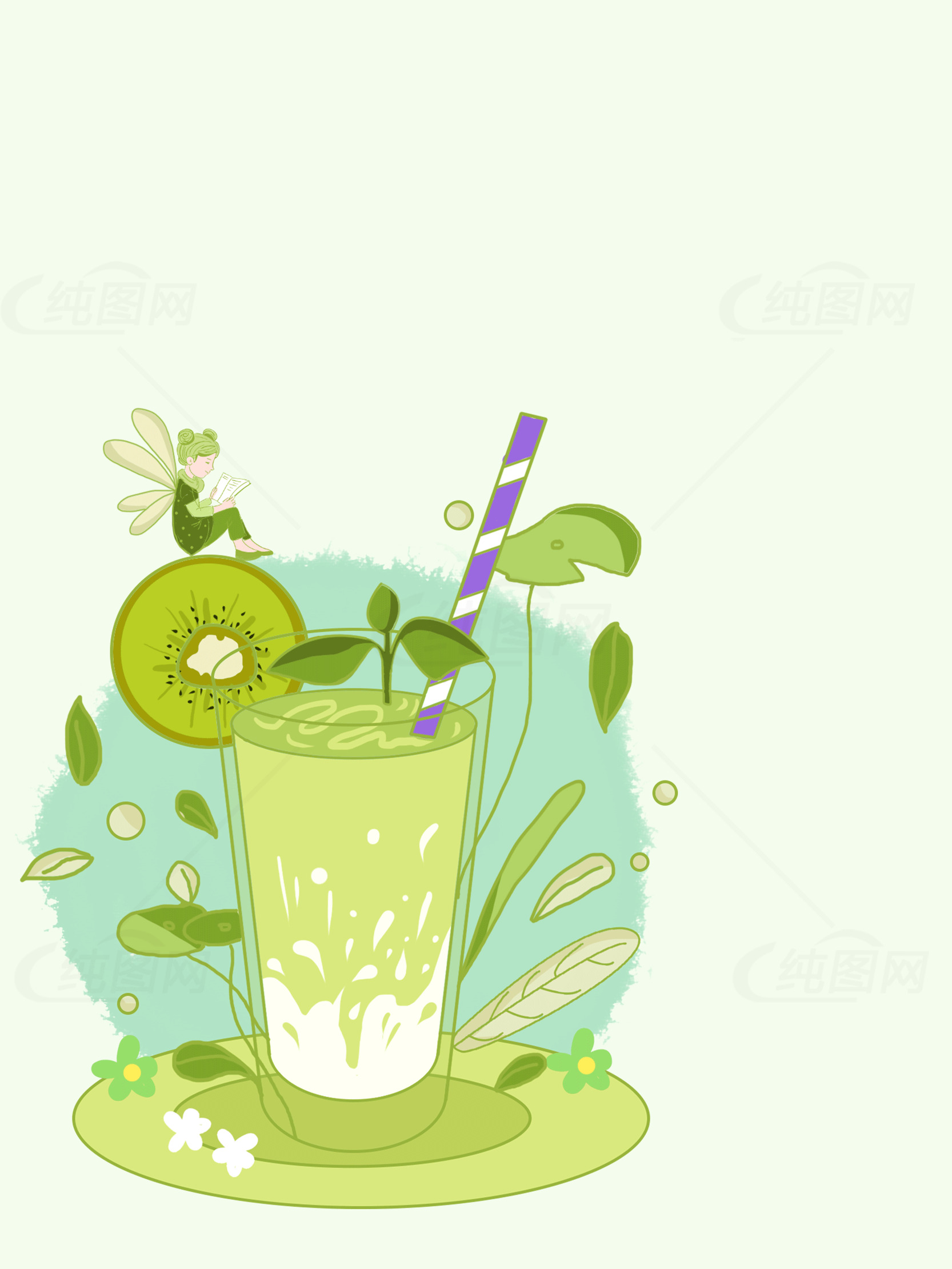 清新奇异果奶昔插画素材