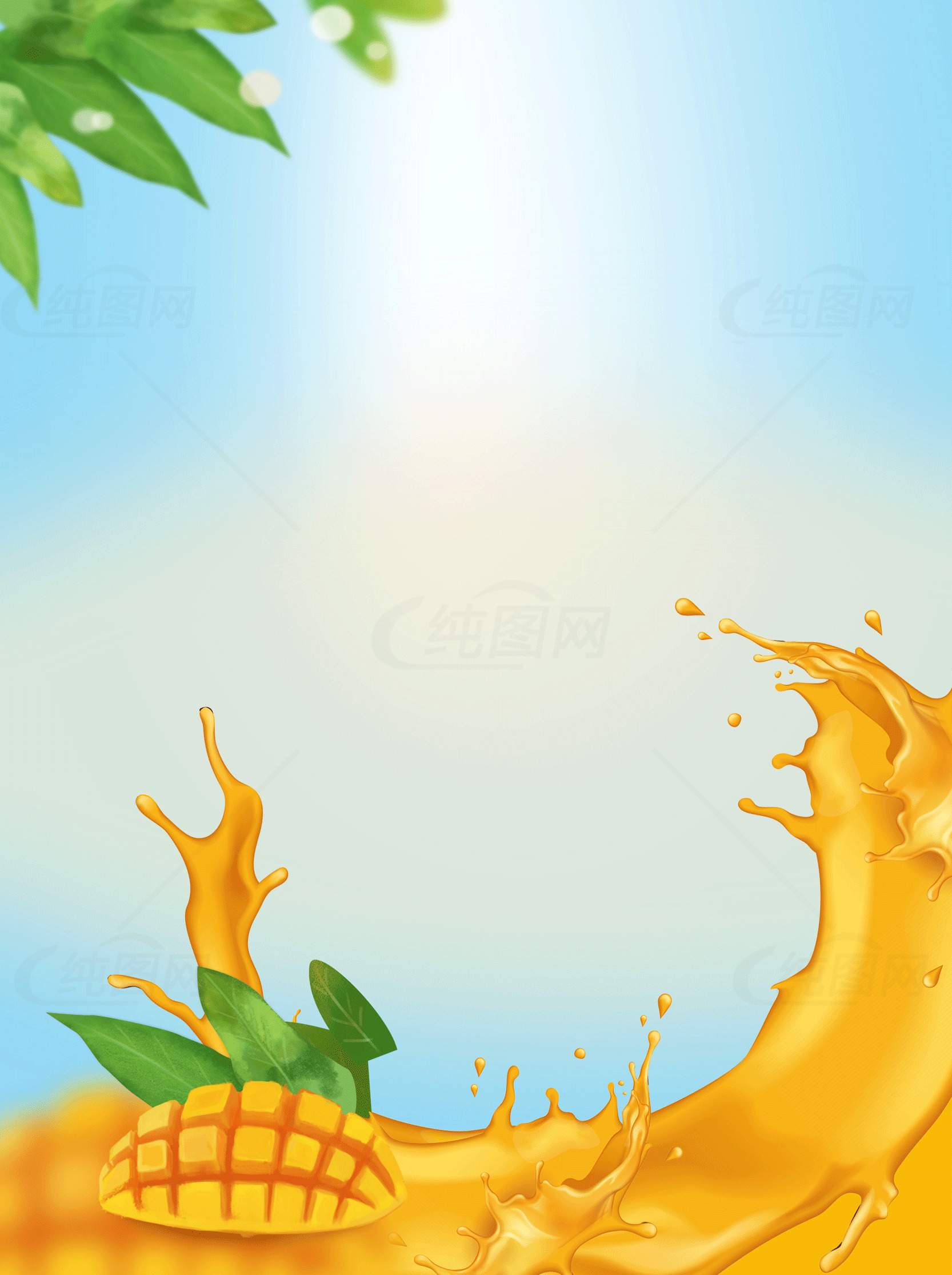 夏日芒果果汁飞溅背景图片素材