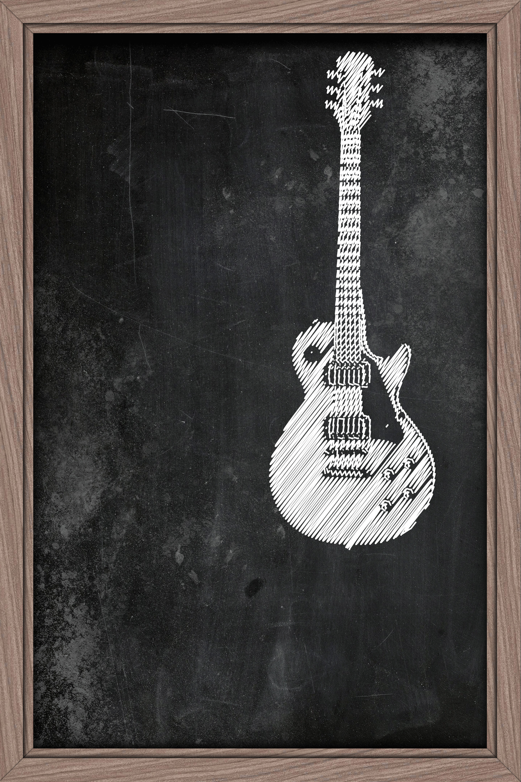 黑板上的吉他素描艺术素材
