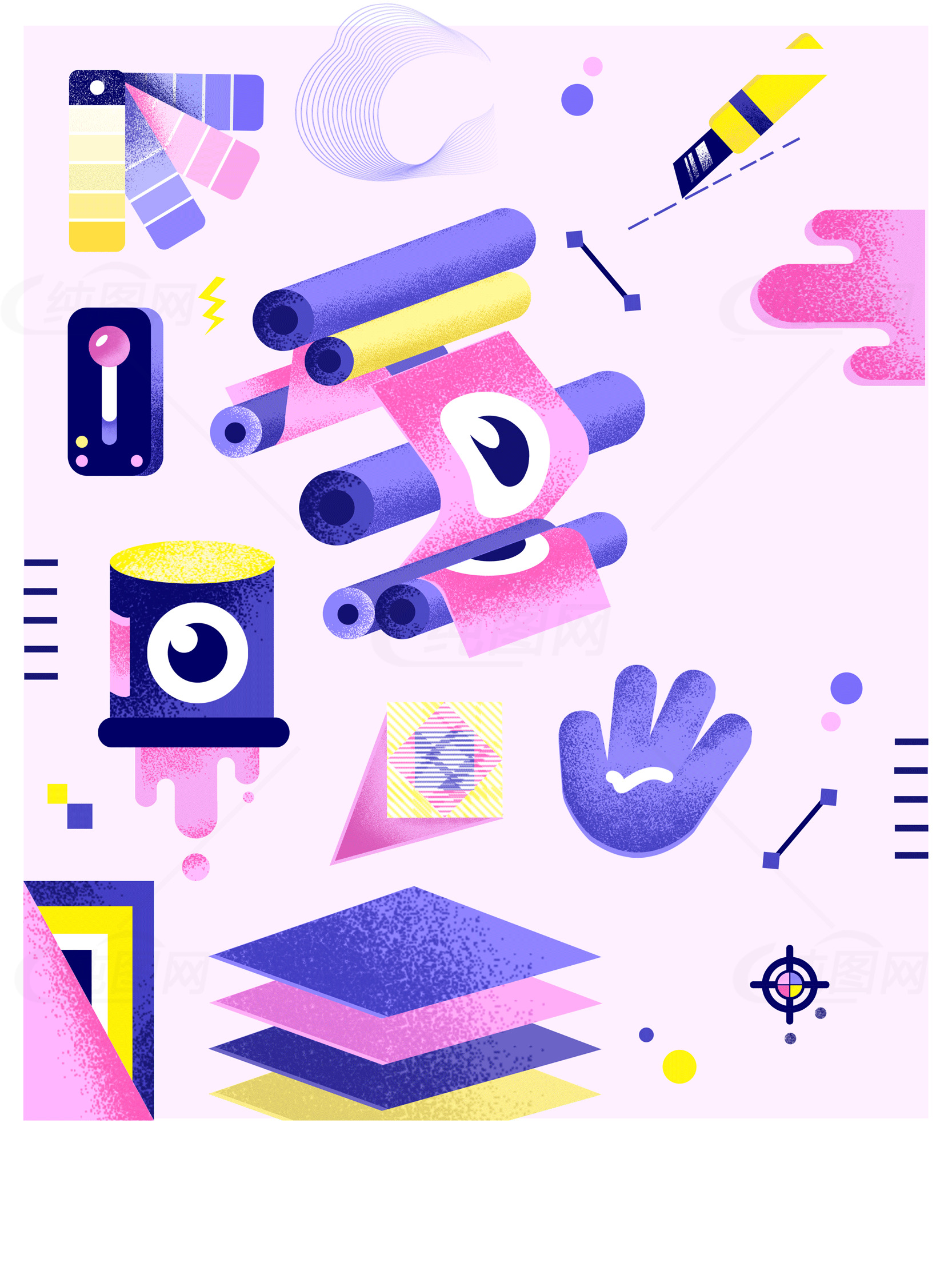 创意设计插画：色彩与几何元素的完美结合素材