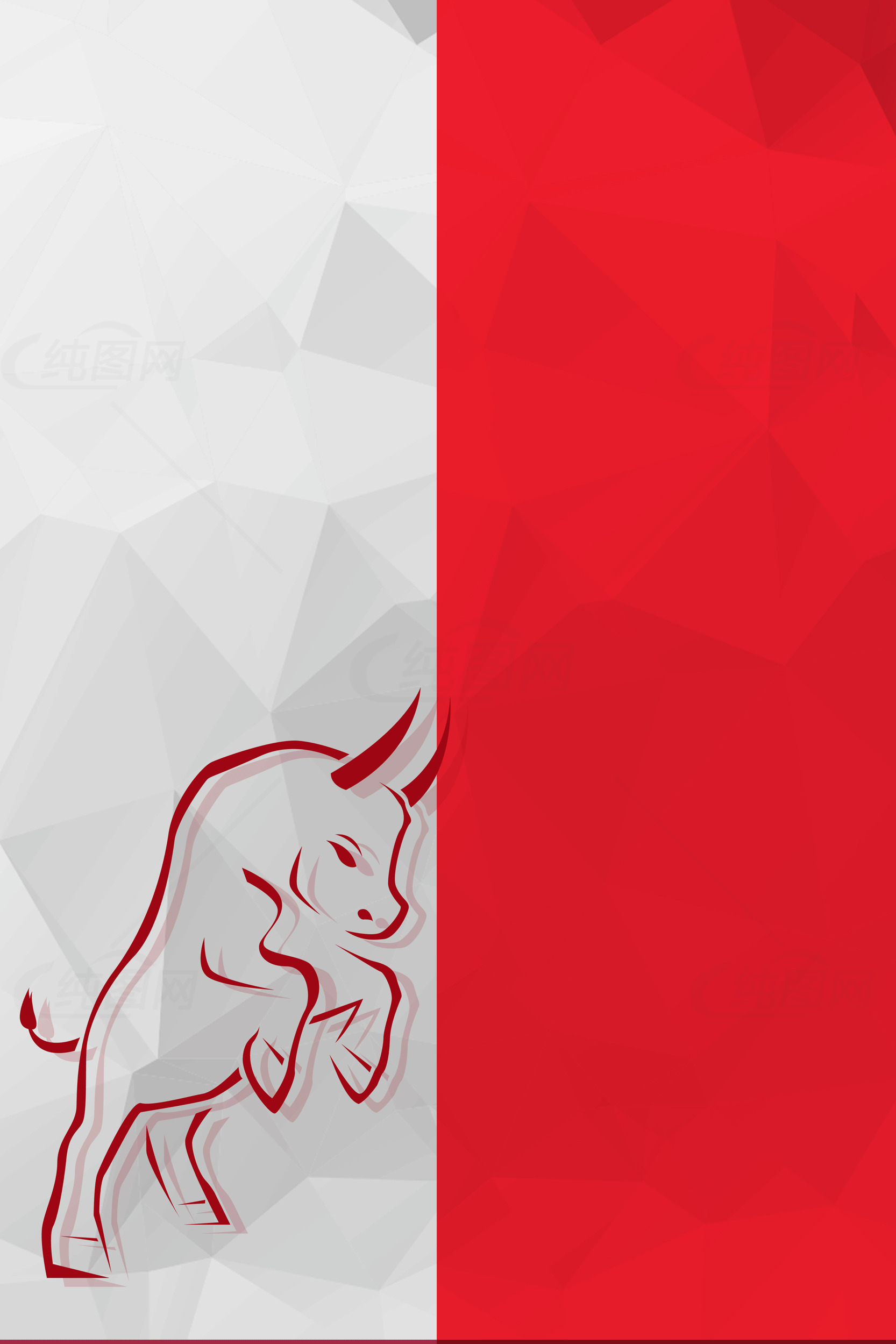 红色和白色几何背景上的公牛插画素材
