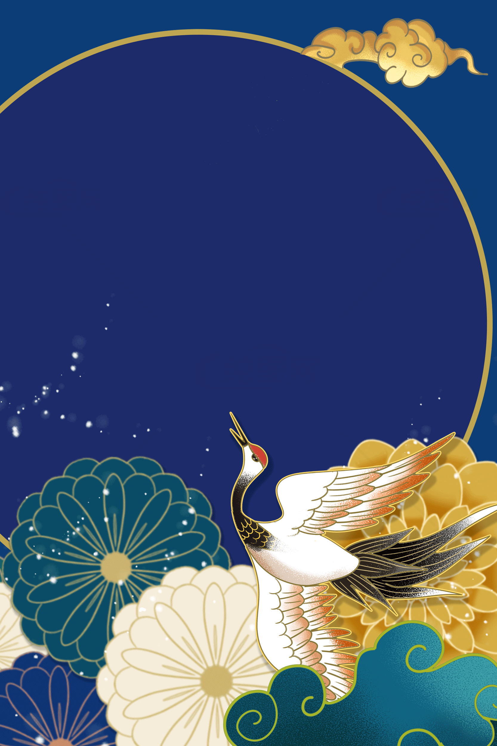传统中式艺术背景图片：仙鹤与花卉设计素材