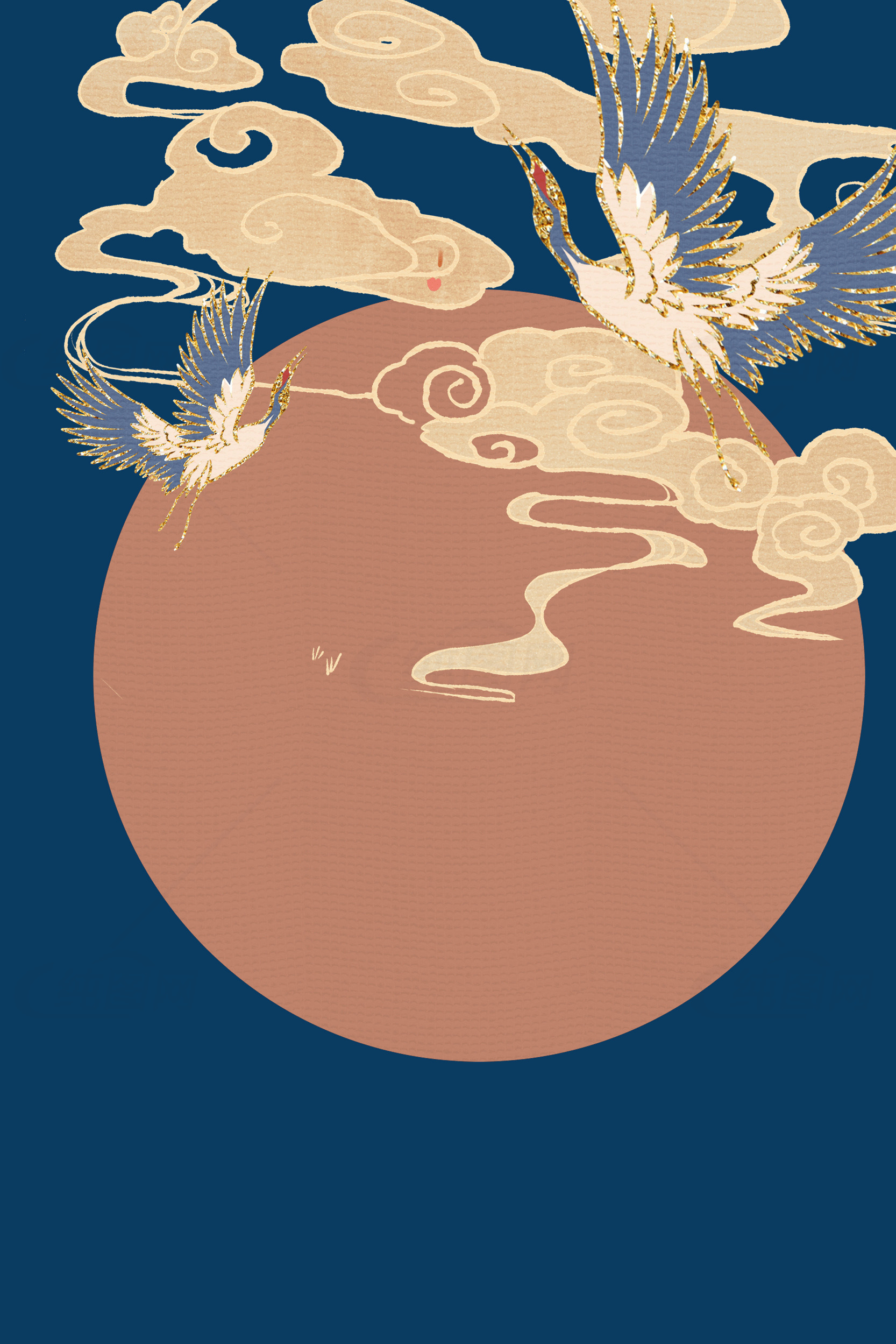 传统中式仙鹤与祥云插画背景素材
