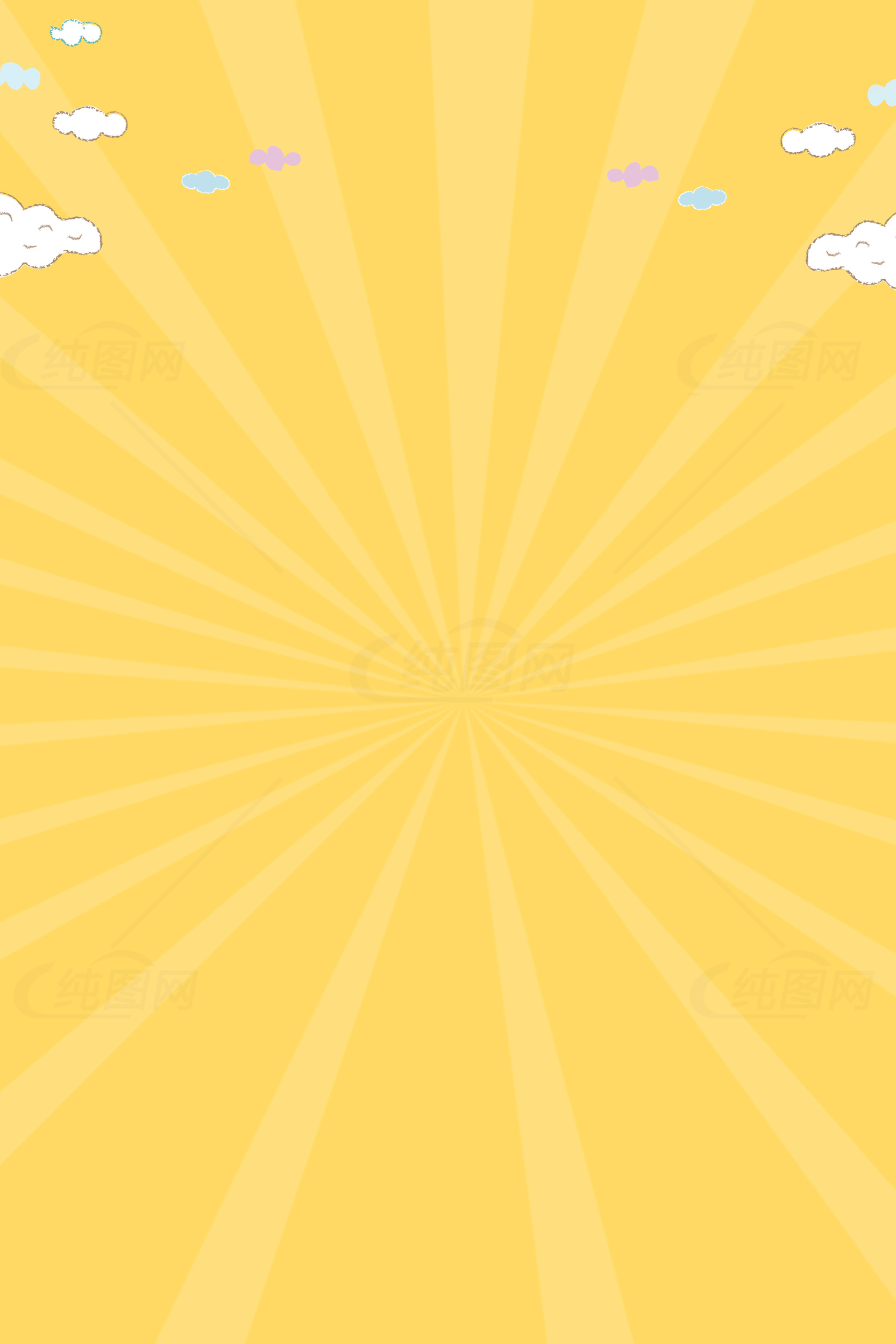 黄色背景放射线图案与云朵装饰素材