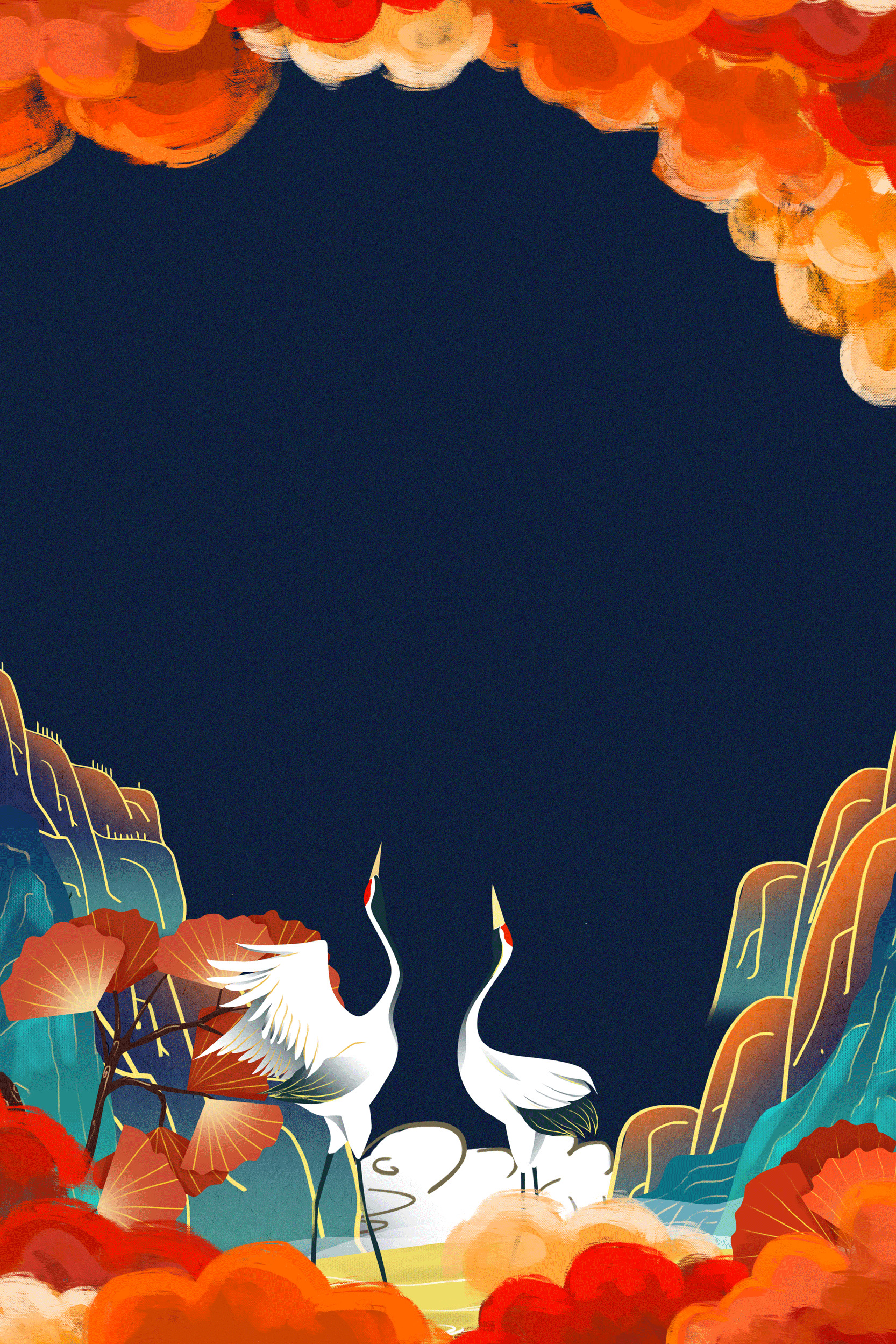 秋季仙鹤插画背景图片素材
