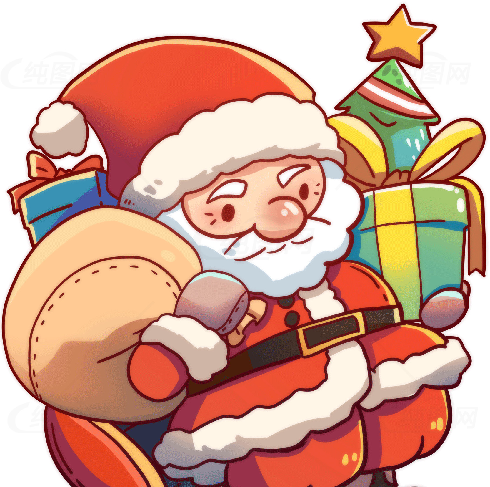圣诞老人手提礼物卡通插画素材