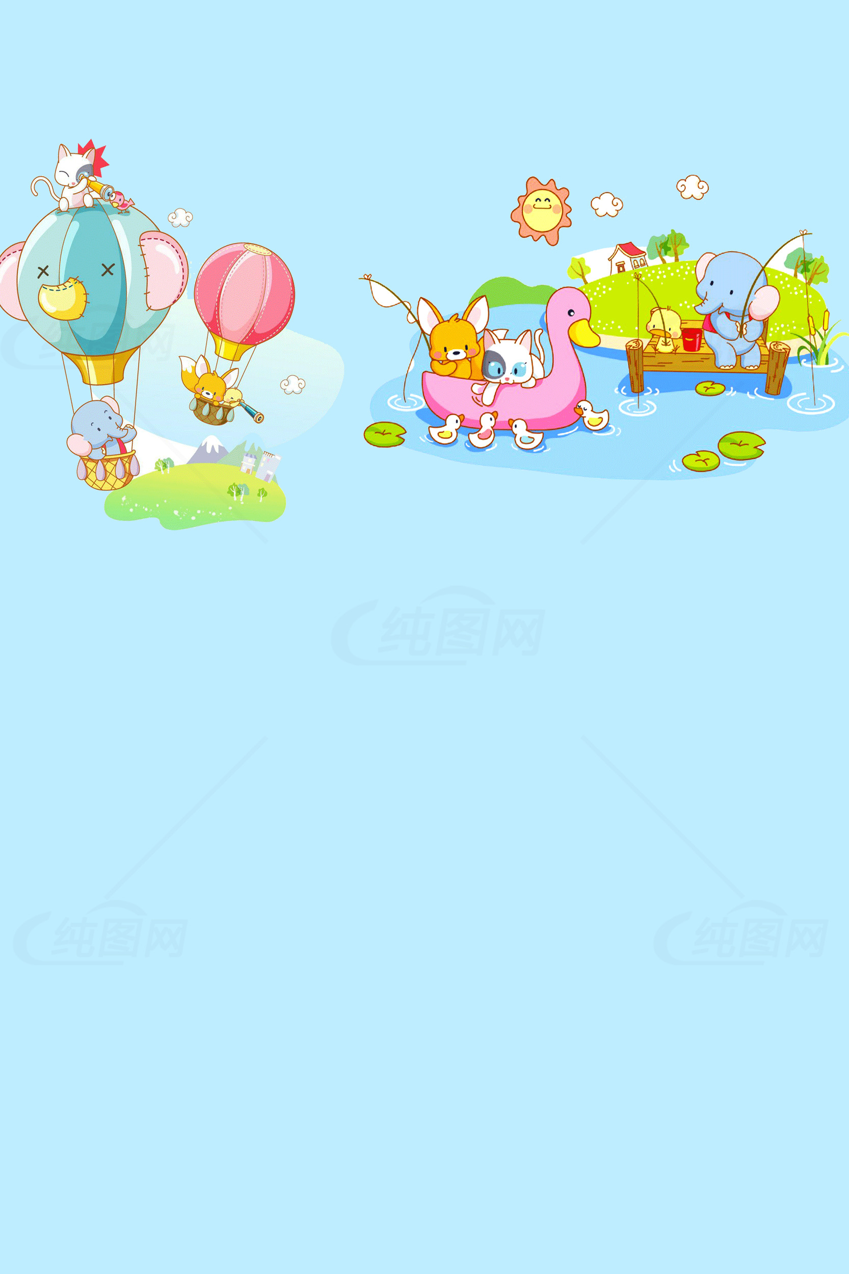 可爱卡通动物冒险插画素材