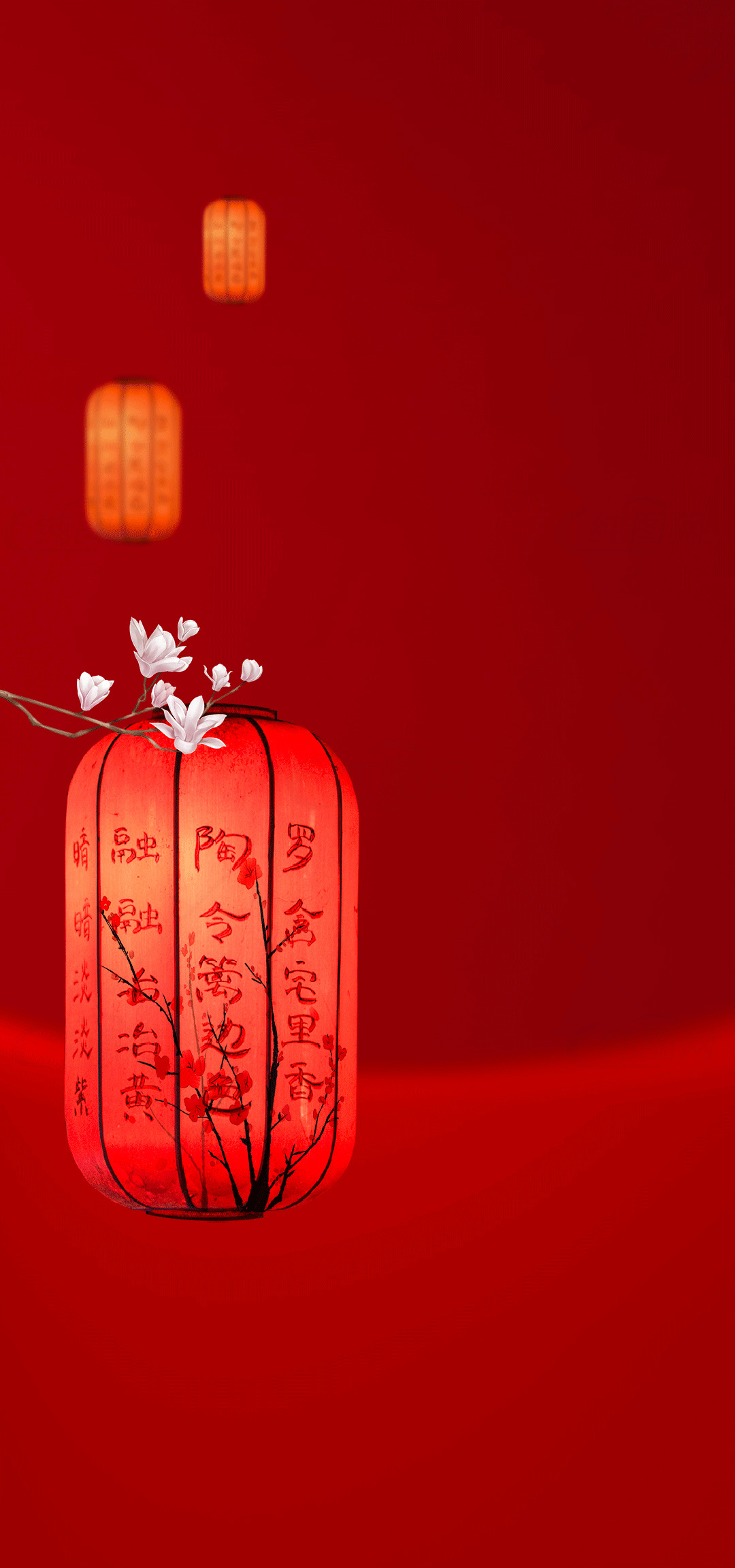 红色灯笼与花卉背景的中国传统艺术素材