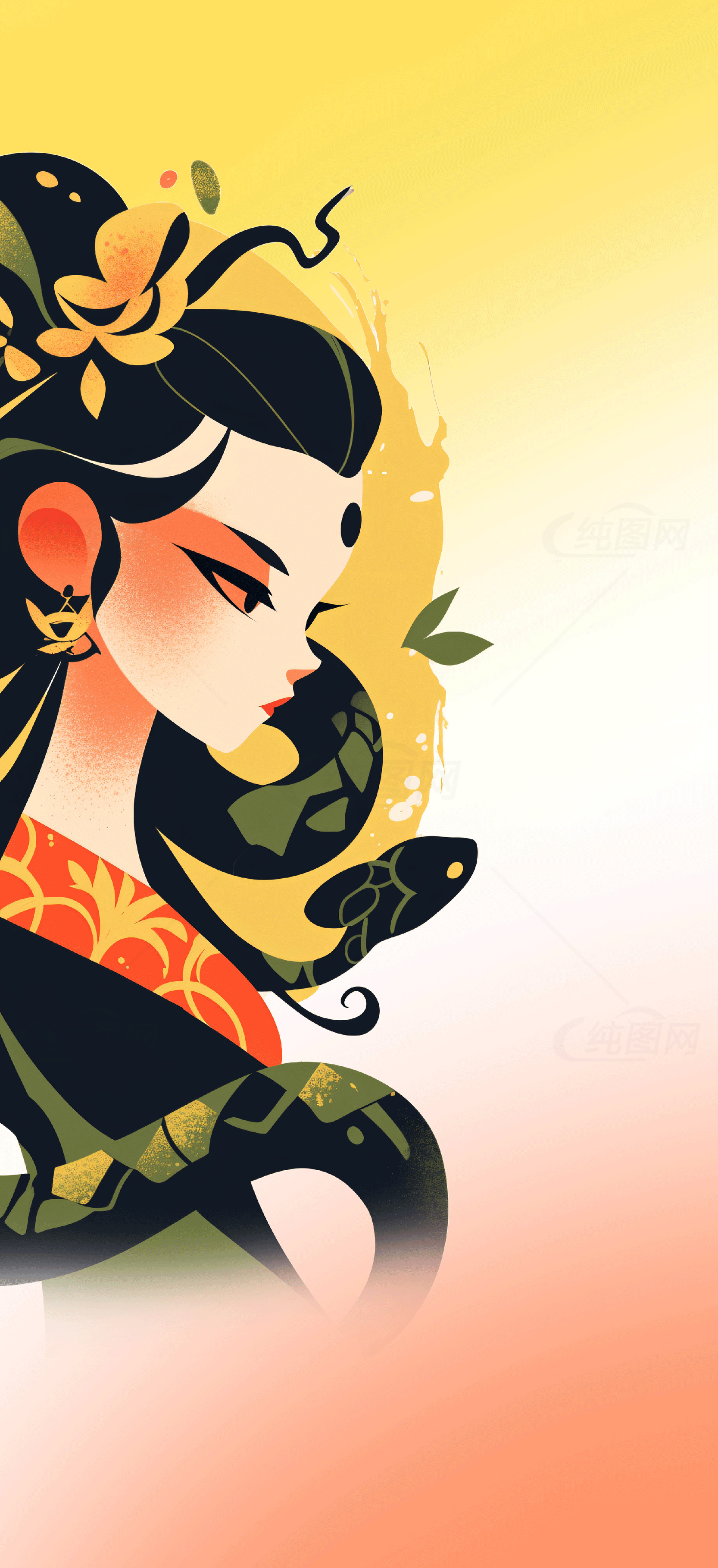 唯美插画：东方女性艺术形象素材