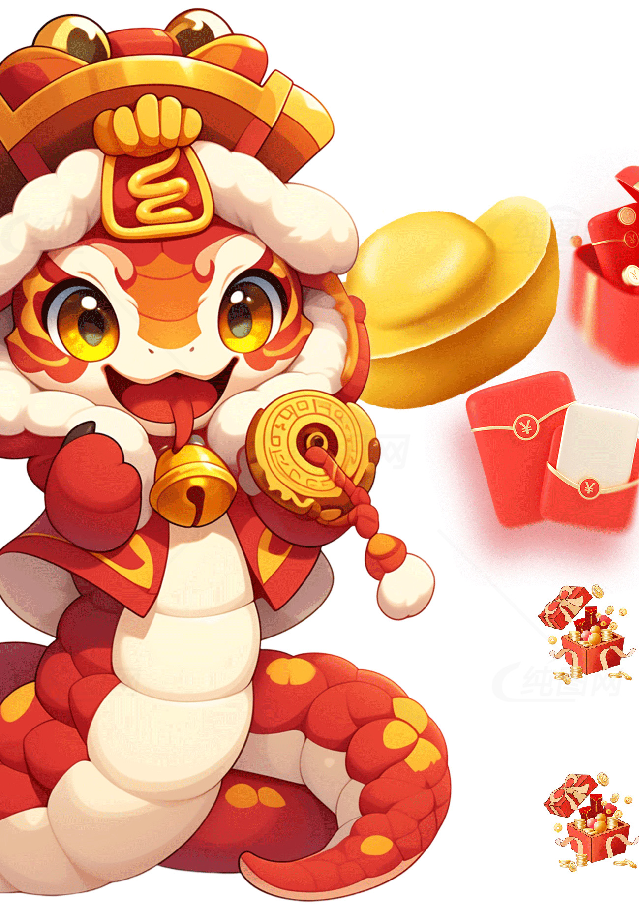 可爱的中国新年蛇形吉祥物插画素材